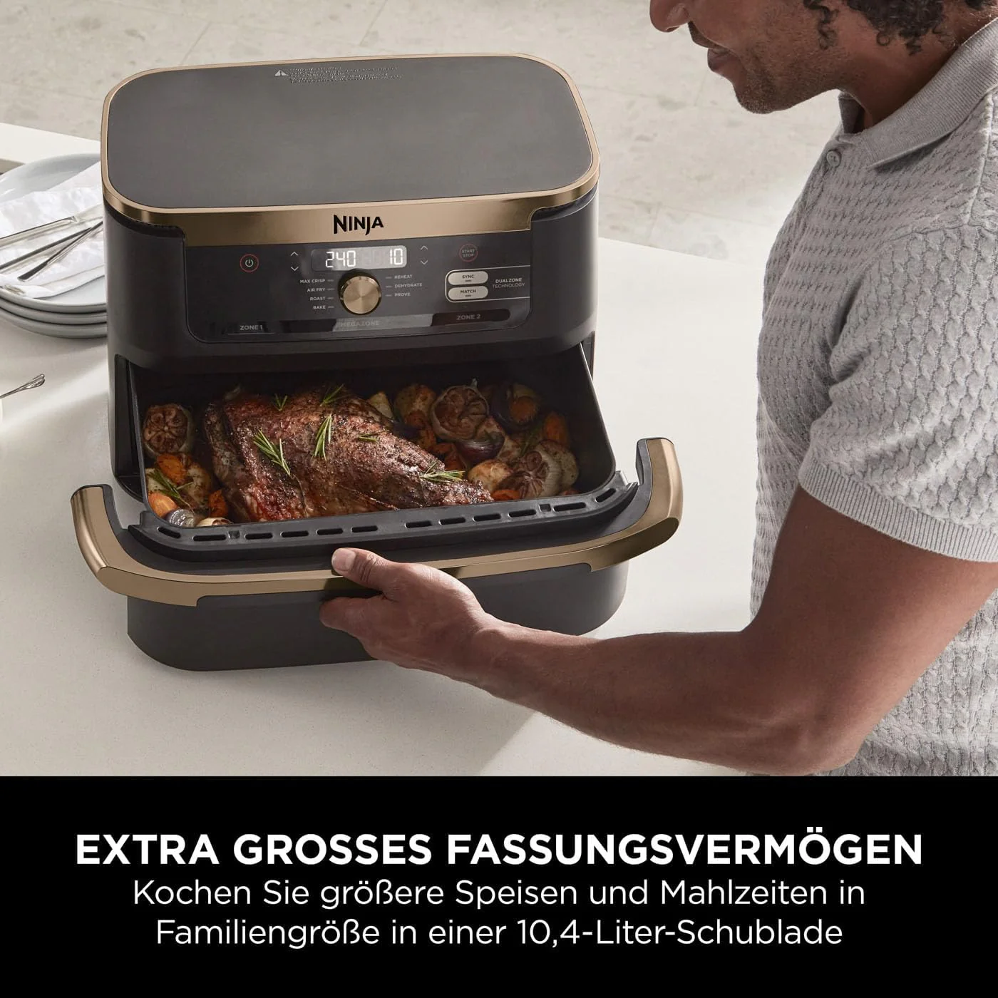 Ninja Foodi FlexDrawer Dual Zone Heißluftfritteuse, Digitale Air fryer mit 10,4-Fach und herausnehmbarem Trenner, Antihaftbeschichtung, spülmaschinenfester Korb, 7-in-1, Schwarz & Kupfer, AF500EUCP - Image 17