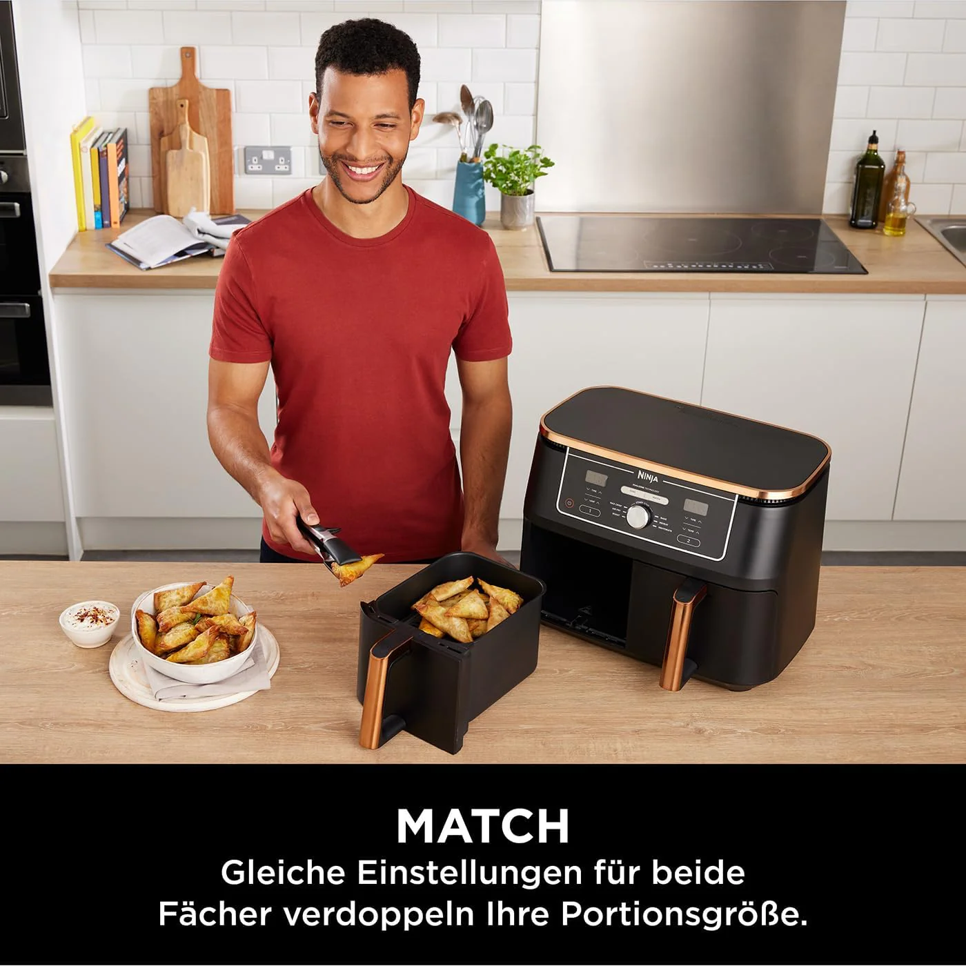 Ninja Foodi MAX Dual Zone Heißluftfritteuse, 9,5L Airfryer, 2 Fächer, mit Zange, Antihaftbeschichtung, spülmaschinenfeste Körbe, 6-in-1, Amazon Exklusiv, Kupfer/Schwarz, AF400EUCP - Image 6