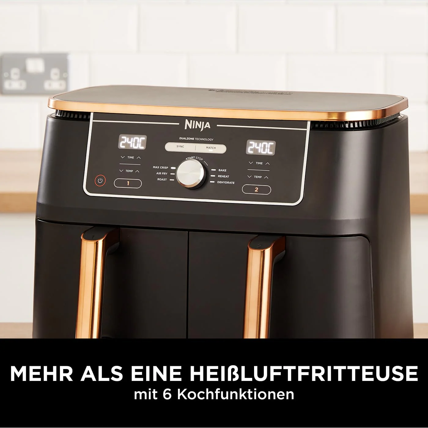 Ninja Foodi MAX Dual Zone Heißluftfritteuse, 9,5L Airfryer, 2 Fächer, mit Zange, Antihaftbeschichtung, spülmaschinenfeste Körbe, 6-in-1, Amazon Exklusiv, Kupfer/Schwarz, AF400EUCP - Image 8