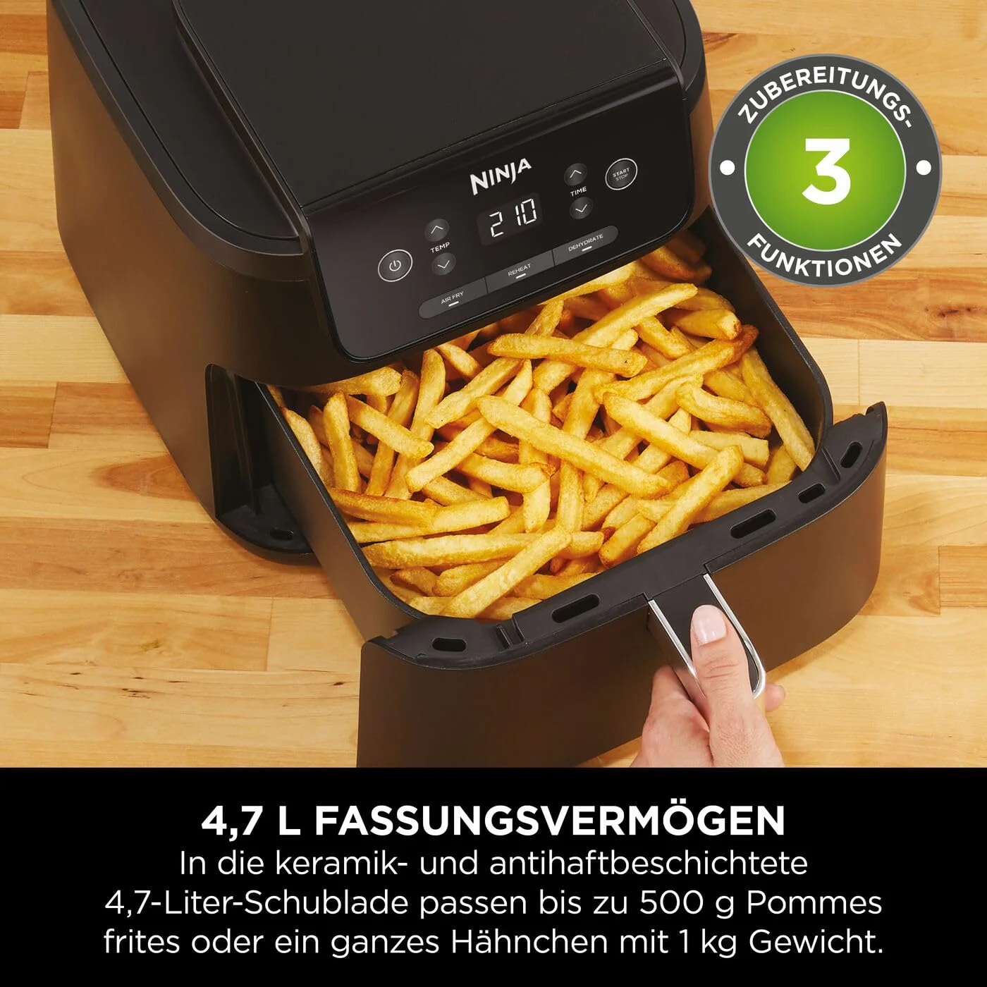 Ninja Luftfritteuse 4,7L 3in1 Luftfritteuse Fritteuse Heißluftfritteuse Heißluftfritteuse 1-2 Portionen Digital Tiefkühlfach Antihaft-Fritteuse Frittierkorb 2000W Schwarz AF110EU - Image 10