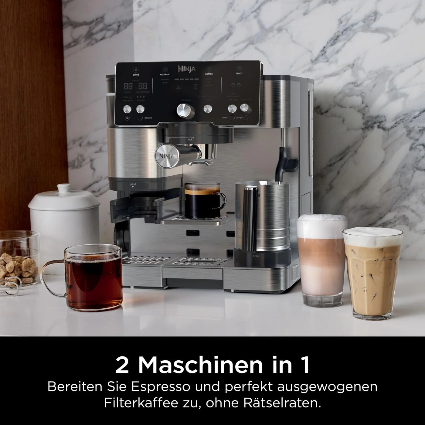 Ninja Luxe Essential 2-in-1-Kaffeemaschine mit Mahlwerk und Aufschäumer für Latte, Cappuccino & Espresso, einfache Handhabung, 2 Voreinstellungen zum Aufschäumen, Silber, ES501EU - Image 11