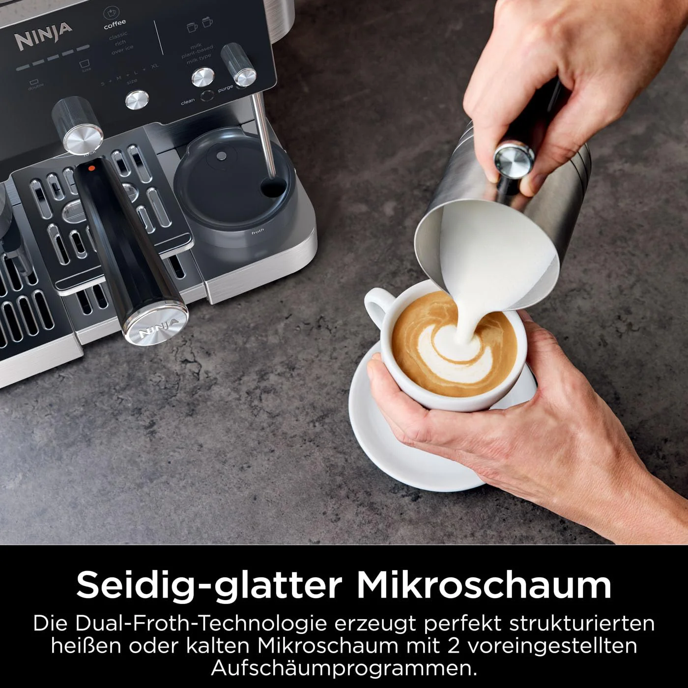 Ninja Luxe Essential 2-in-1-Kaffeemaschine mit Mahlwerk und Aufschäumer für Latte, Cappuccino & Espresso, einfache Handhabung, 2 Voreinstellungen zum Aufschäumen, Silber, ES501EU - Image 6