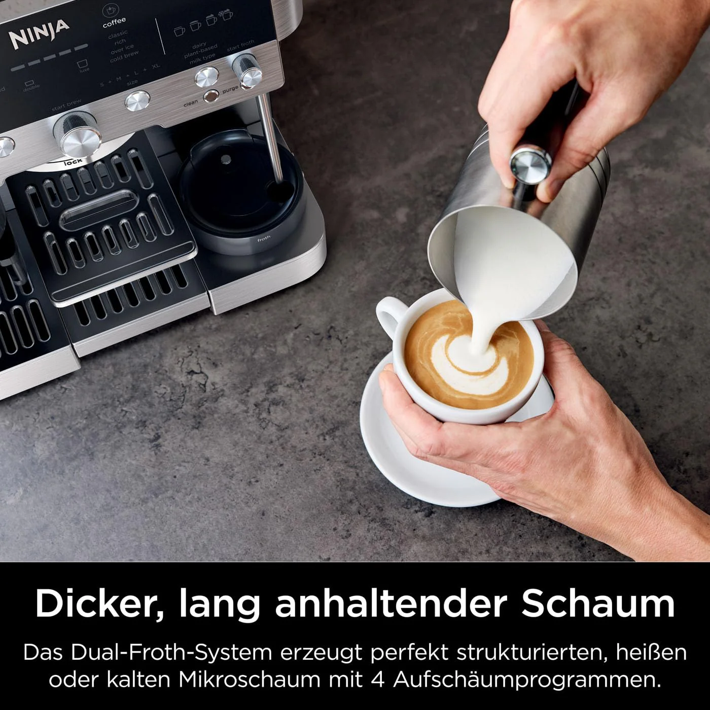 Ninja Luxe Premier 3-in-1-Kaffeemaschine mit Mahlwerk und Aufschäumer für Latte, Cappuccino, Cold Brew & Espresso, einfache Handhabung, 4 Voreinstellungen zum Aufschäumen, Silber, ES601EU - Image 5