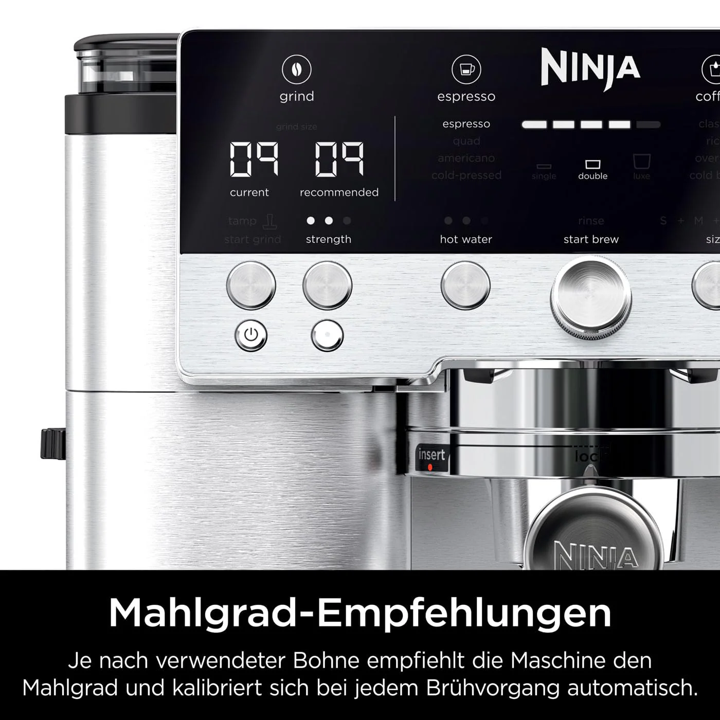 Ninja Luxe Premier 3-in-1-Kaffeemaschine mit Mahlwerk und Aufschäumer für Latte, Cappuccino, Cold Brew & Espresso, einfache Handhabung, 4 Voreinstellungen zum Aufschäumen, Silber, ES601EU - Image 6
