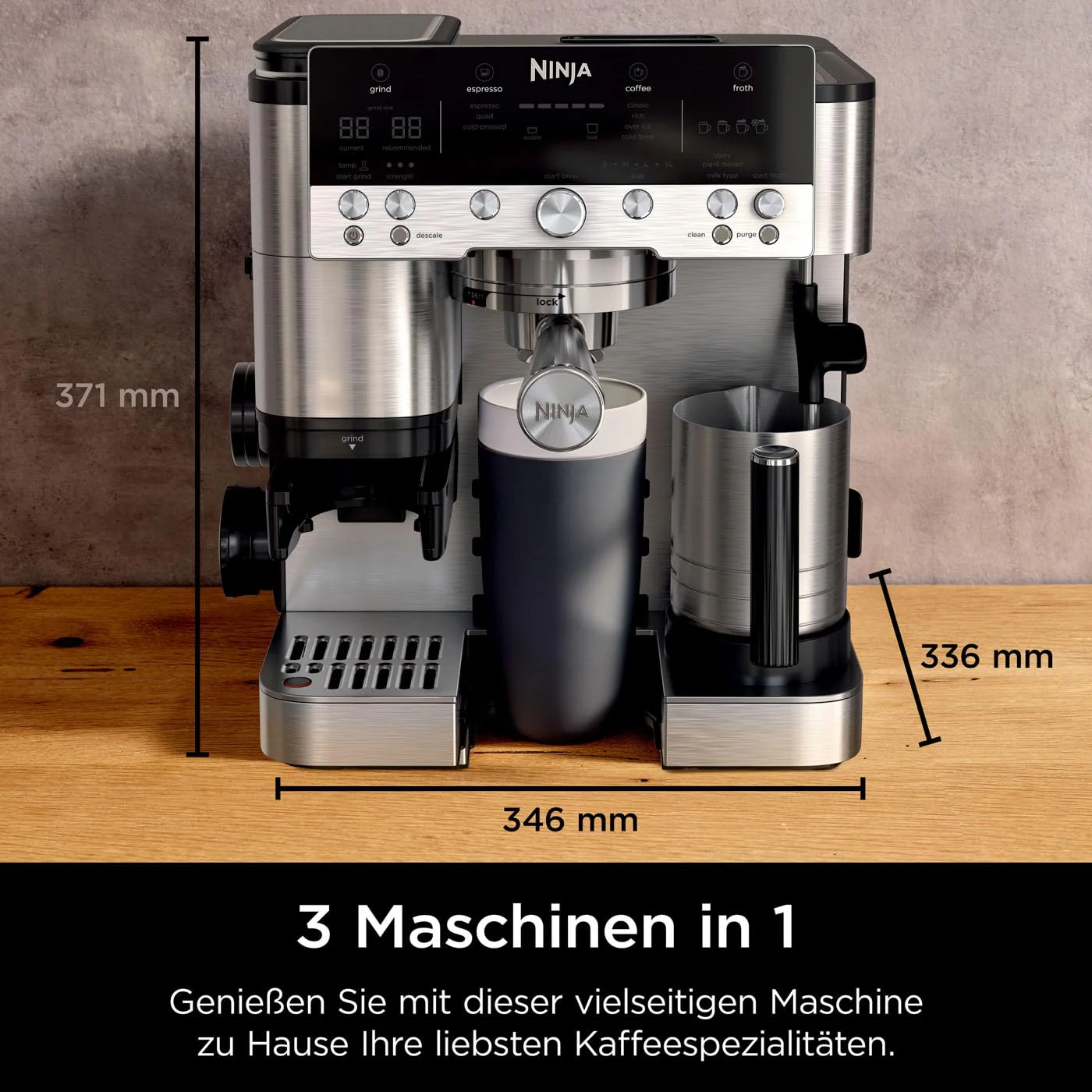 Ninja Luxe Premier 3-in-1-Kaffeemaschine mit Mahlwerk und Aufschäumer für Latte, Cappuccino, Cold Brew & Espresso, einfache Handhabung, 4 Voreinstellungen zum Aufschäumen, Silber, ES601EU - Image 9
