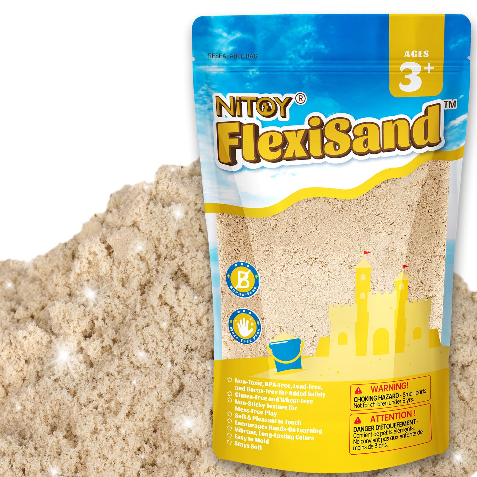 NiToy 1kg Magic Sand für Kinder, Nachfüllpackung für sensorisches Sandkastenspielzeug, ideal für kreatives Indoor-Sandspiel (Originalfarbe)