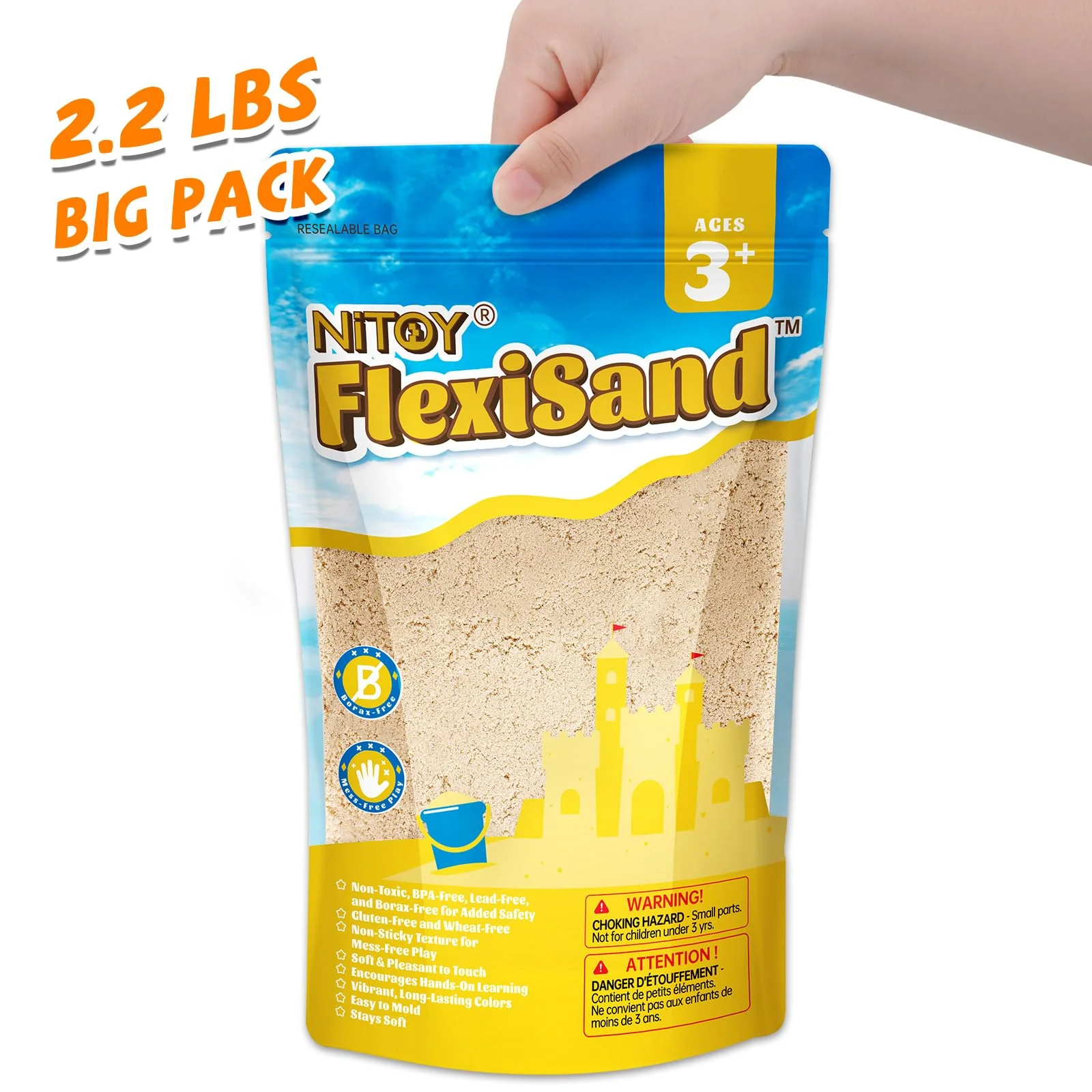 NiToy 1kg Magic Sand für Kinder, Nachfüllpackung für sensorisches Sandkastenspielzeug, ideal für kreatives Indoor-Sandspiel (Originalfarbe) - Image 5