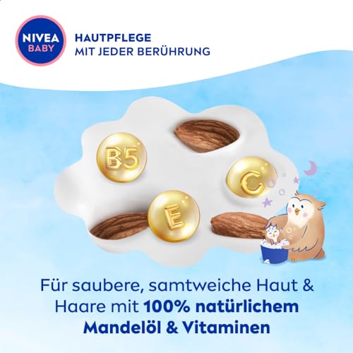 NIVEA BABY Gute Nacht Bad & Shampoo, mildes Babyshampoo & Duschgel mit Mandelöl, Vitamin E, B5 und C, beruhigendes Baby Shampoo mit hypoallergener Formel und hautfreundlichem pH-Wert (200 ml) - Image 6
