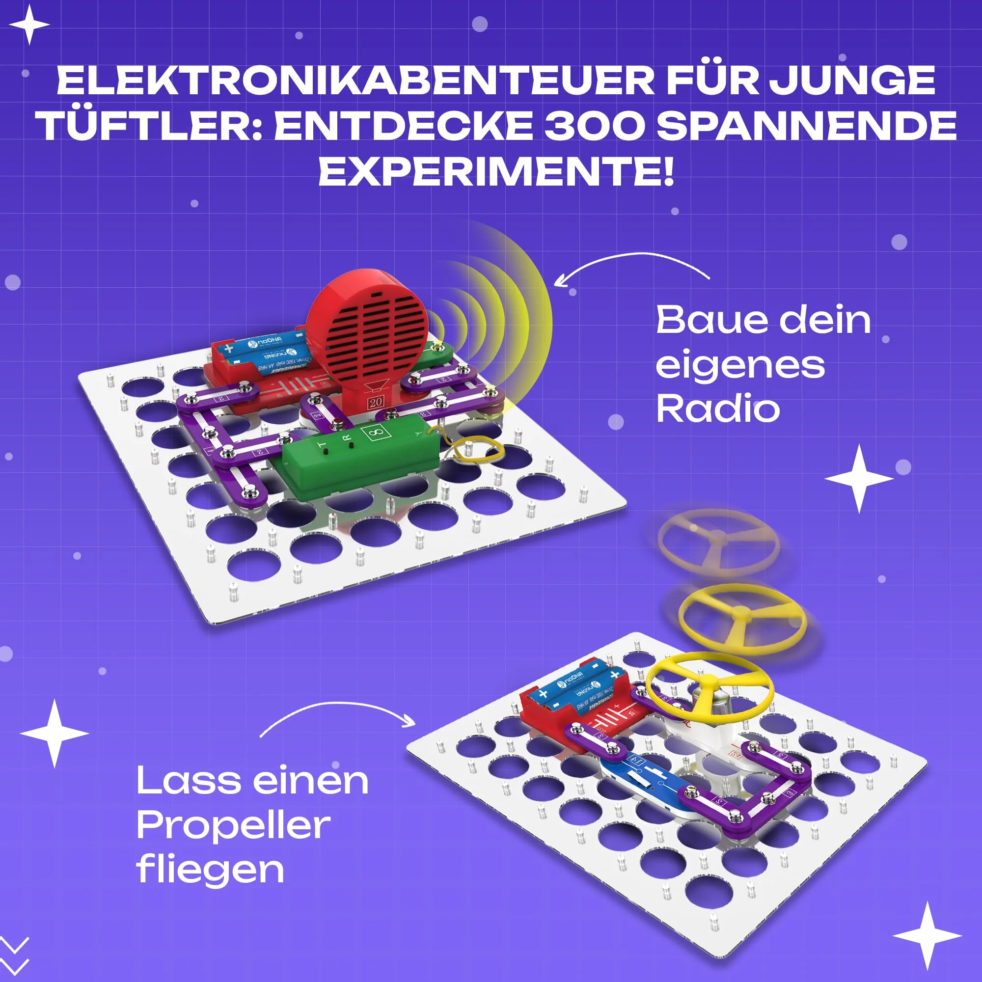 noDNA Elektronik Baukasten Kinder - 300 spannende Experimente für Kinder ab 8 Jahren, Elektro Experimentierkasten ab 8 Jahre inkl. Lernquiz & bebildeter Anleitung – Elektrobaukasten - Image 6