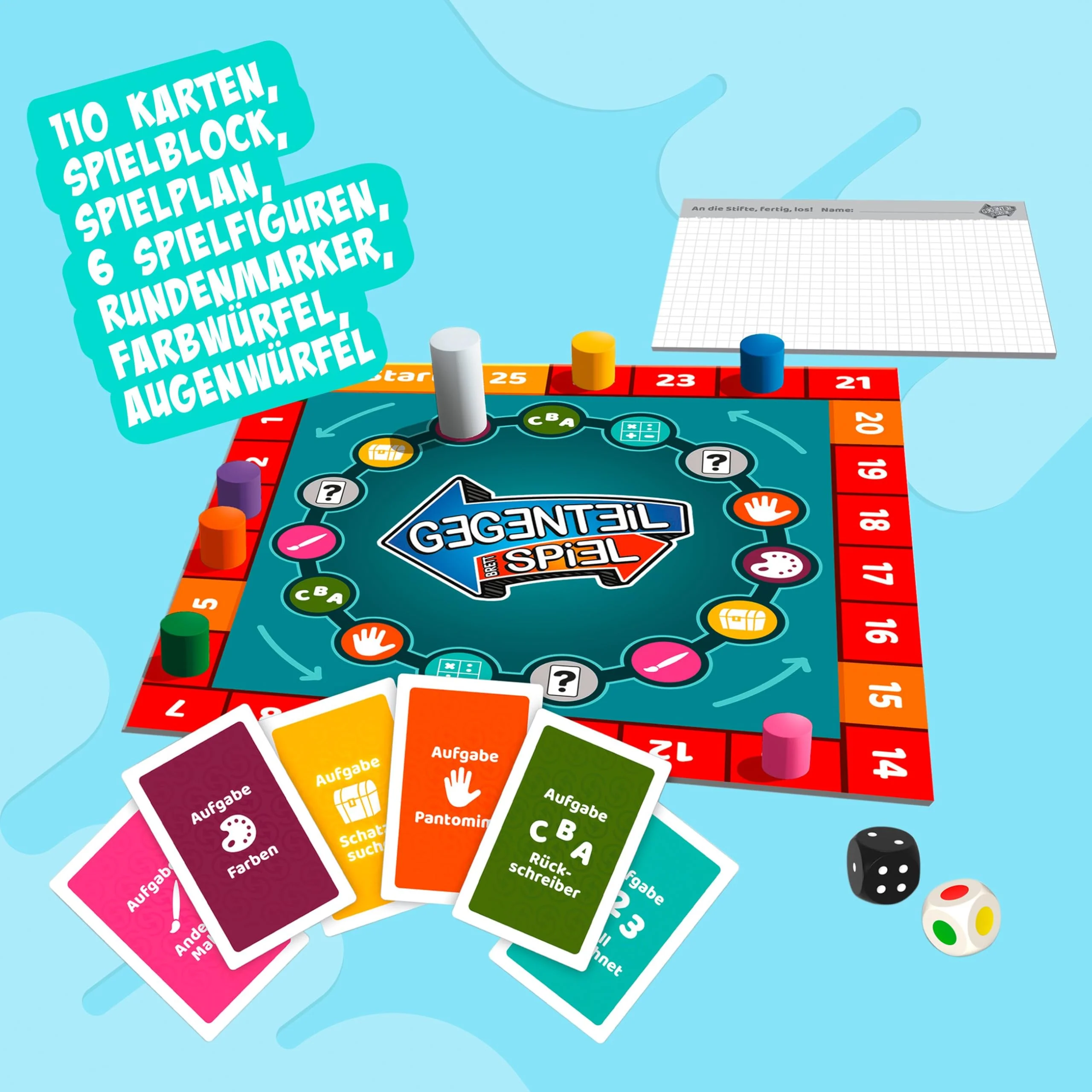 Noris 606062080 - Gegenteil Spiel (Brettspiel ab 10 Jahre) - kombinierbar mit dem Kartenspiel - verrücktes Konzentrationsspiel für Kinder und Erwachsene für 3-6 Spieler - Image 7