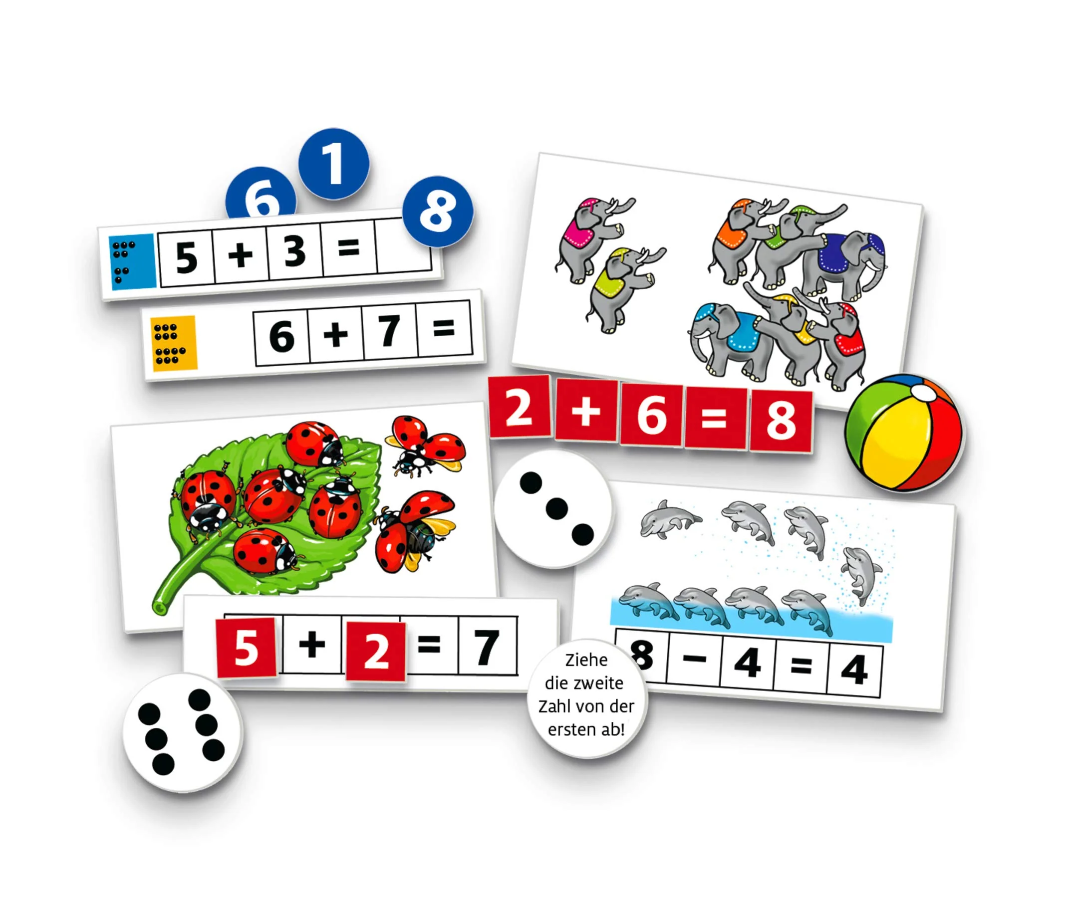 Noris 606076341- Spaß am Rechnen - Kinder Lernspiel zum Rechnen lernen, Zahlen-, Bildlesekarten und Buchstabensteine für Kindergarten, 1. und 2. Schulstufe, 1-4 Spieler, ab 5 Jahren - Image 4