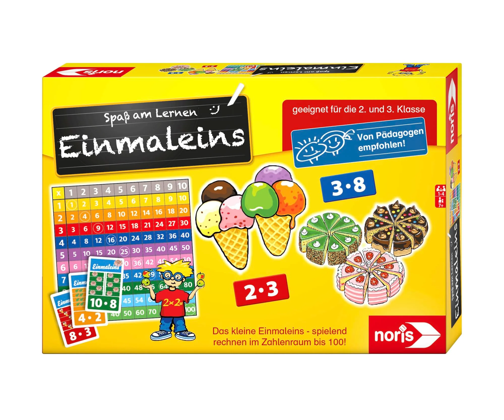 Noris 606076342 - Spaß am Lernen, Kinder Lernspiel zum Einmaleins Lernen für die 1. und 2. Klasse, 1-4 Spieler, ab 7 Jahren