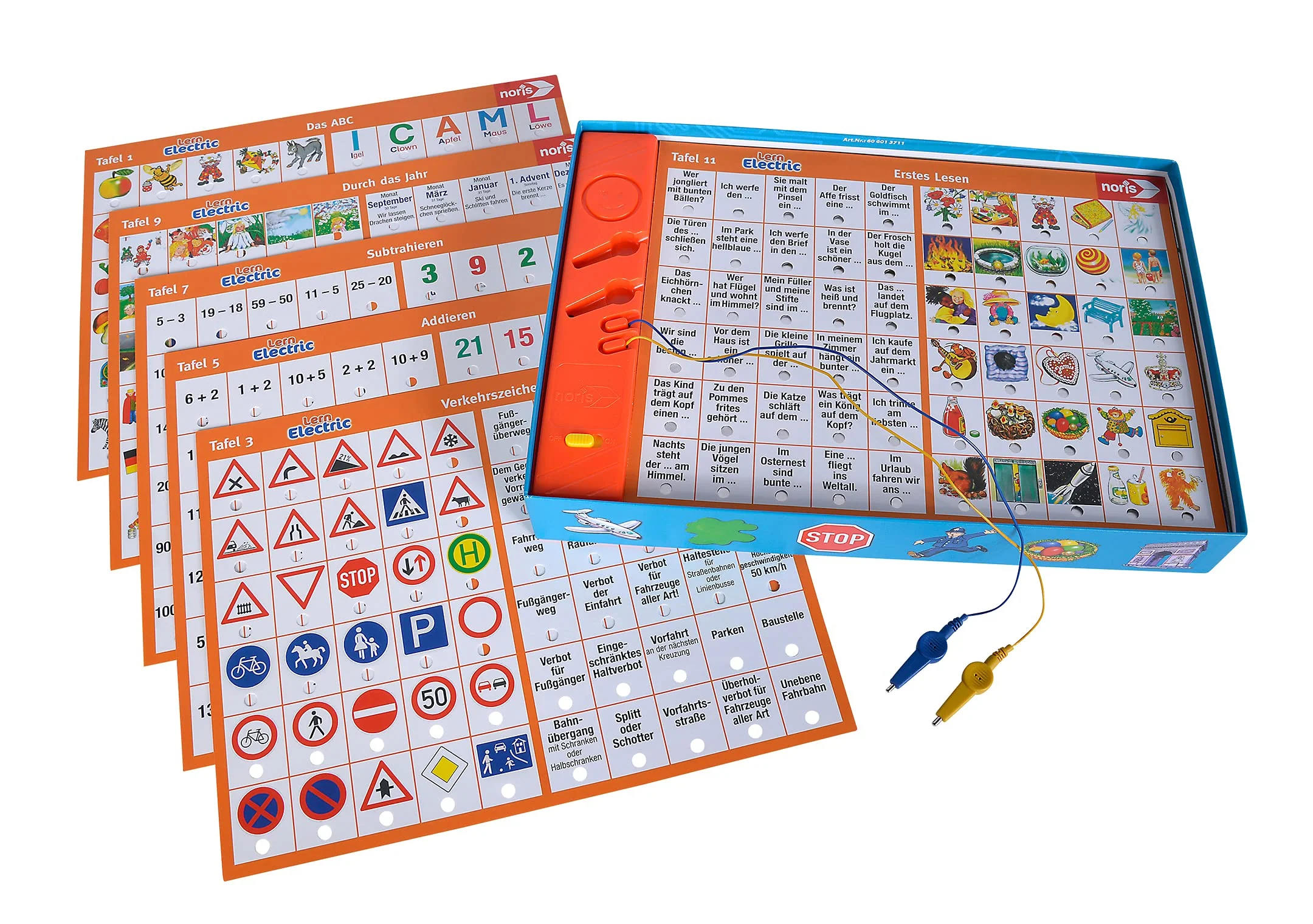 noris Lern Electric Lernspiel – Zuordnungsspiel mit Lichtsignal bei richtiger Antwort, 12 Bildtafeln, Batterie betrieben – pädagogisches Spielzeug Kinder ab 6 Jahren - Image 6