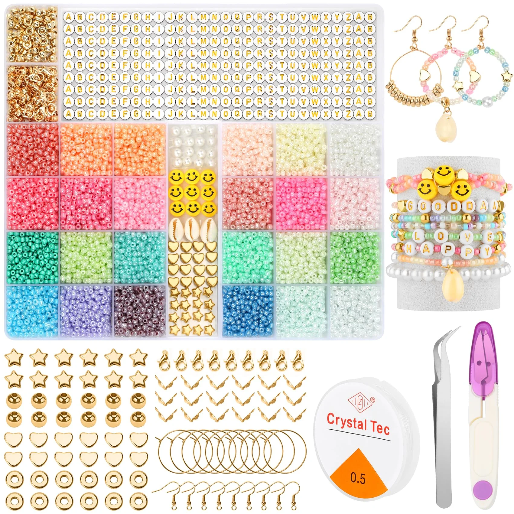 NORSHY Perlen zum Auffädeln, 12200 Stück Rocailles Armbänder Perlen Set 3mm Ketten Selber Machen Glasperle Set, Bunte DIY Armband Halsketten Schmuck Beads, Buchstaben Mini Perlen zum Machen Kit