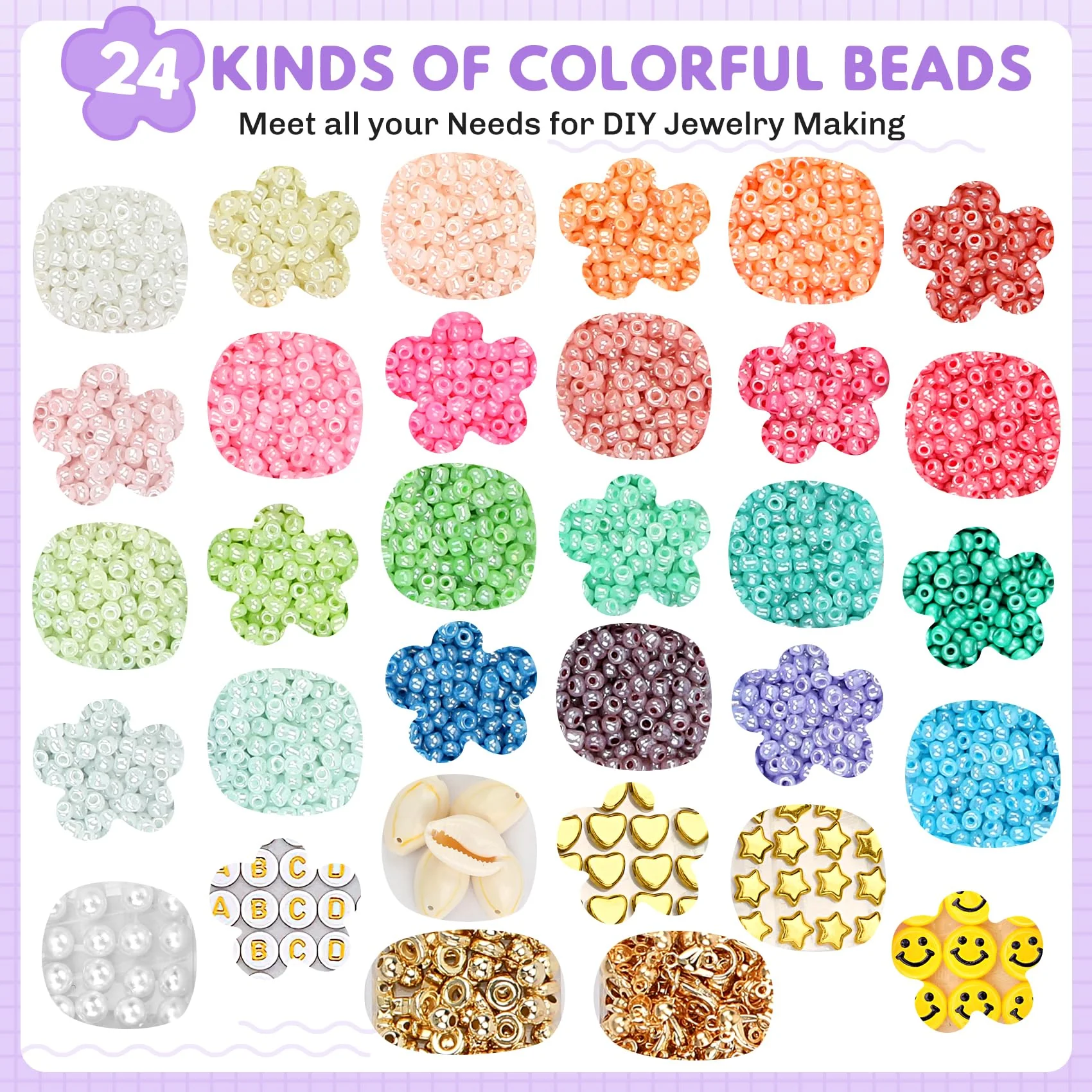 NORSHY Perlen zum Auffädeln, 12200 Stück Rocailles Armbänder Perlen Set 3mm Ketten Selber Machen Glasperle Set, Bunte DIY Armband Halsketten Schmuck Beads, Buchstaben Mini Perlen zum Machen Kit - Image 7
