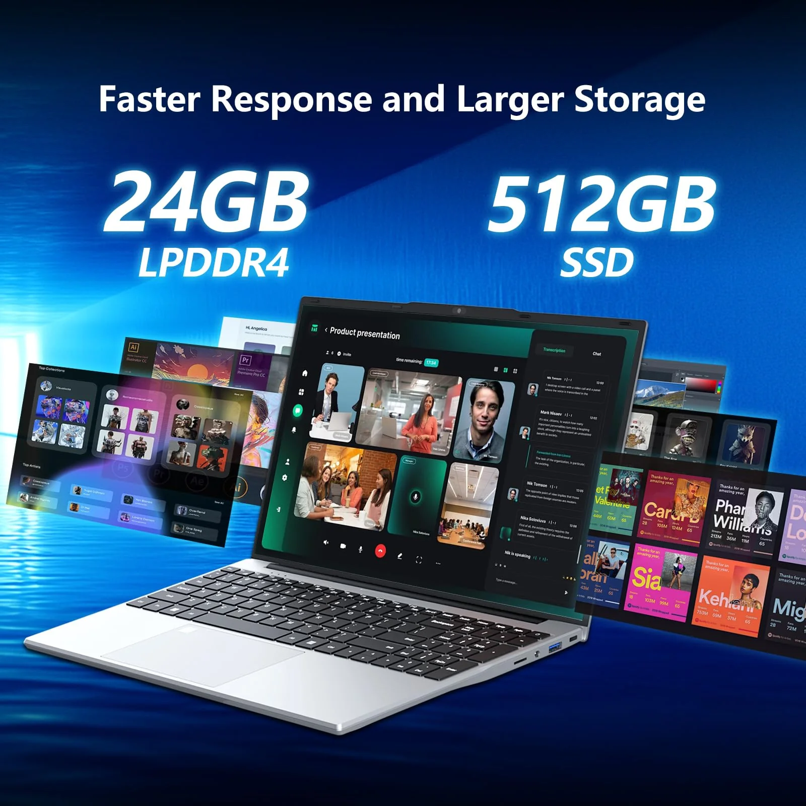 Notebook PC 15,6 Zoll, Notebook 24GB RAM 512GB SSD Prozessor N5095 UHD Grafik, FHD 1920 * 1080 mit WiFi 5/USB 3.0/Ziffernblock/Tastatur mit Hintergrundbeleuchtung/Touch ID Laptop - Image 4