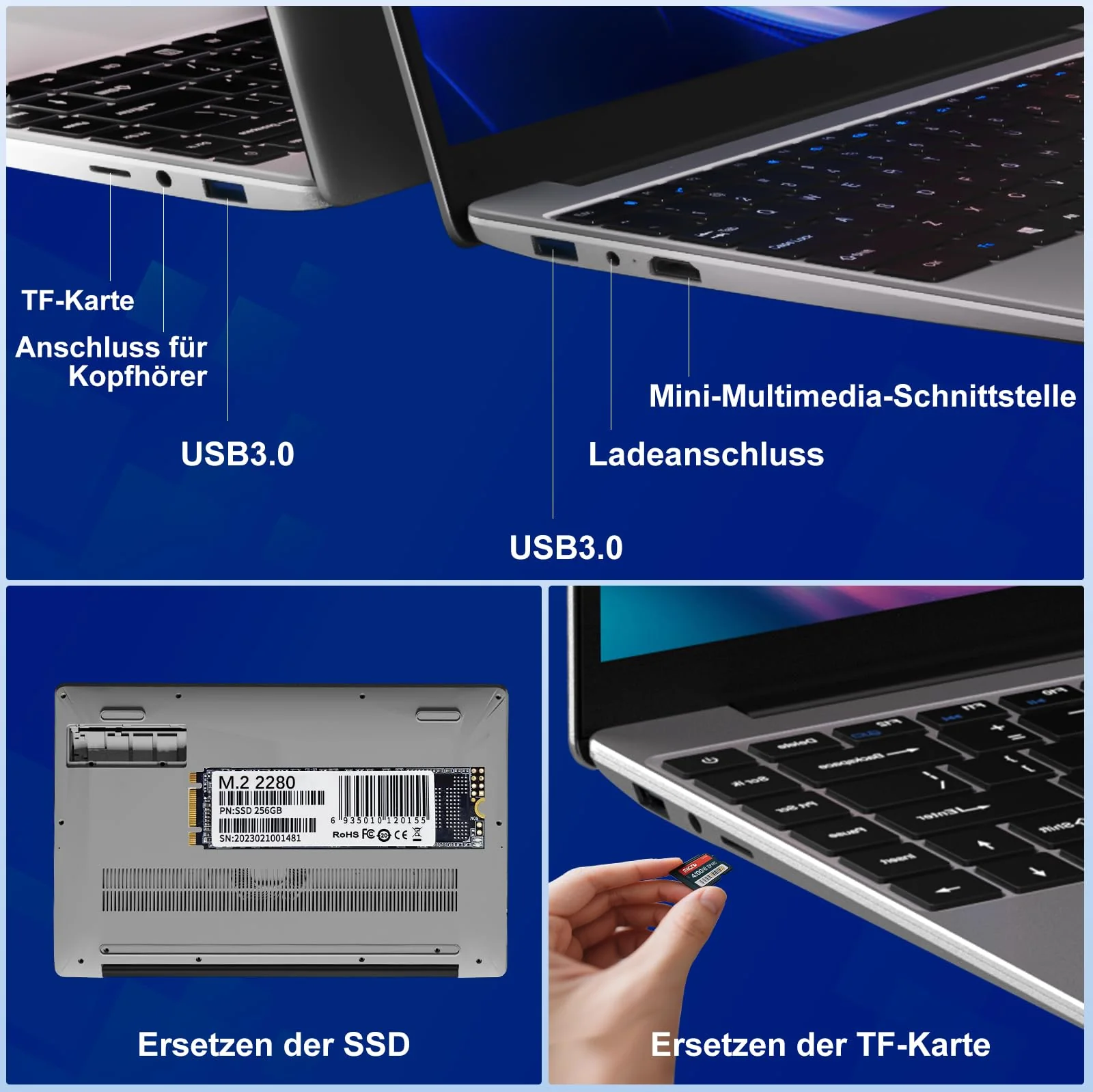 NOTODD 2025 Laptop 14 Zoll Win 11 Pro 6GB RAM 256GB SSD Unterstützung 1TB (TF 1TB) Notebook Celeron N4020 (bis2.8GHz) 5000mAh 1920x1080p WiFi Deutscher Tastaturschutz und kabellose Maus-Grey - Image 3