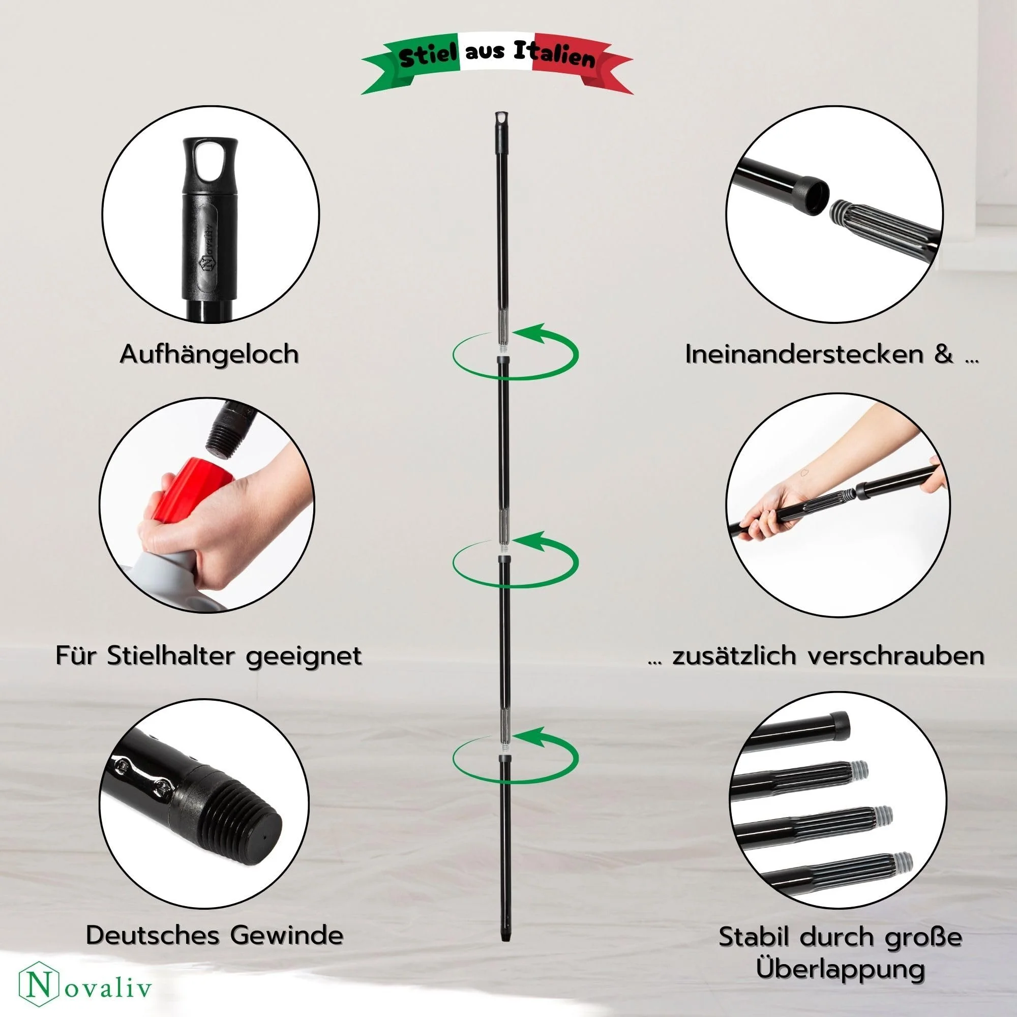 Novaliv Großer Besen Saalbesen 100 cm mit Stiel Borsten Kunstborsten Besen fein mit stiel Ideal als Werkstattbesen Hallenbesen Industriebesen Hausbesen Kehrbesen Zimmerbesen Haarbesen Besen groß