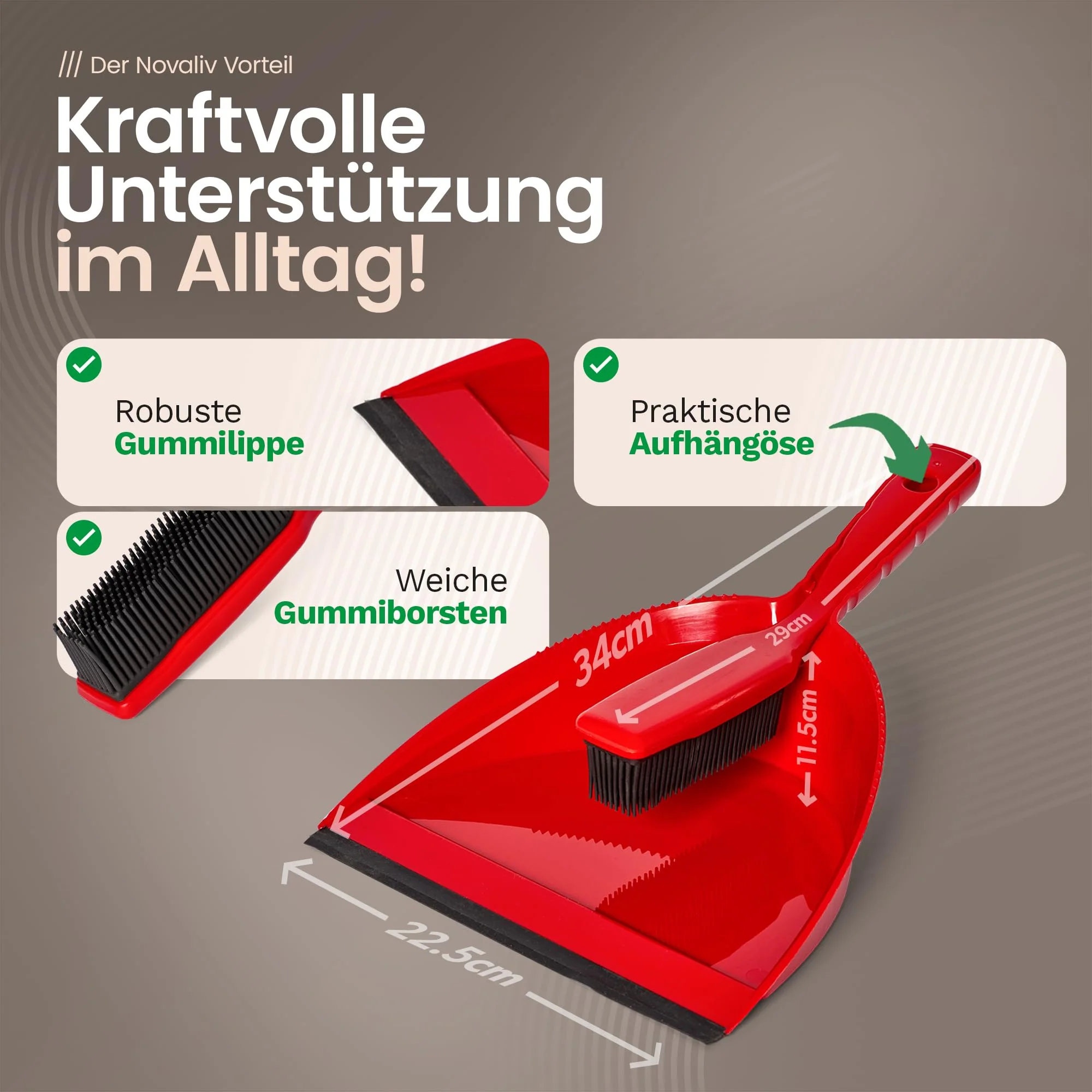 Novaliv Gummibesen mit Teleskopstiel & Kehrgarnitur Friseurbesen Set Gummi Noppenbesen Hundehaarentferner Broom Parkett Besen für Drinnen Teppichbesen Bodenabzieher Haushaltsbesen Wunderbesen - Image 6