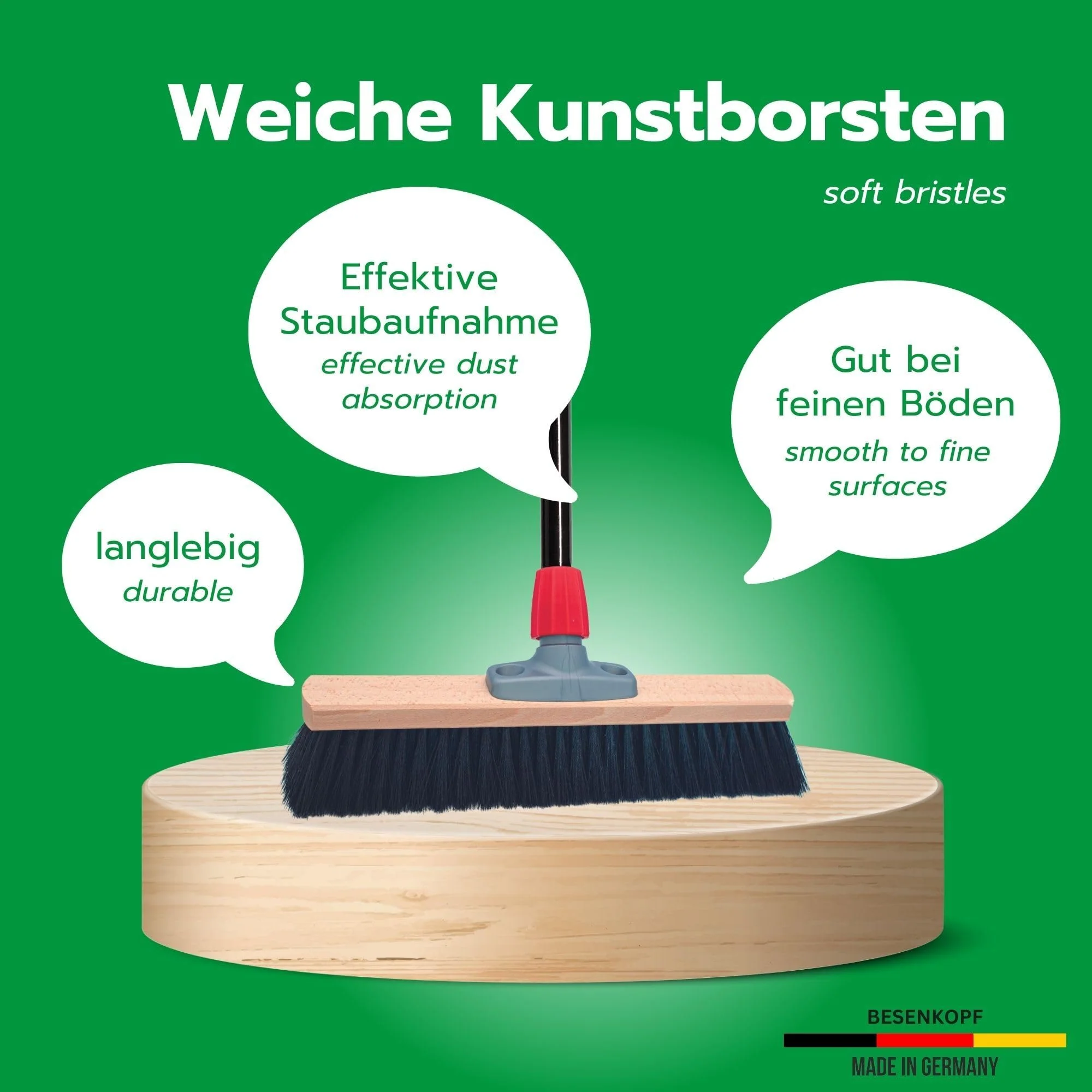 Novaliv Saalbesen 40 cm mit Stiel Borsten Kunstborsten Besen fein mit stiel Ideal als Werkstattbesen Hallenbesen Industriebesen Hausbesen Kehrbesen Zimmerbesen Haarbesen Terassenbesen Besen weich - Image 6