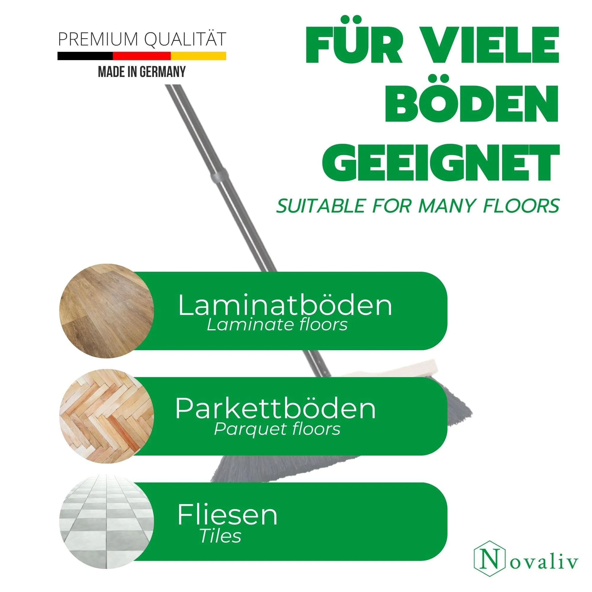 Novaliv Zimmerbesen mit Stiel stabil ECHTES ROSSHAAR Besen weiche Borsten Schrankbesen 4 TLG Steckstiel Gemischter Rosshaarbesen Besen für Laminat und Parkett Rosshaarbesen Naturborsten Stubenbesen - Image 7