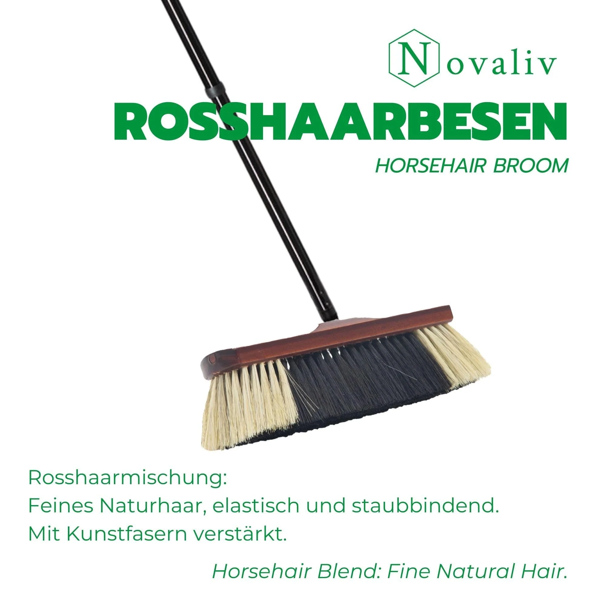Novaliv Zimmerbesen mit Stiel stabil ROSSHAAR Mischung Besen weiche Borsten Schrankbesen 4 TLG Steckstiel Gemischter Rosshaarbesen Besen für Laminat und Parkett Rosshaarbesen Naturborsten Stubenbesen - Image 2