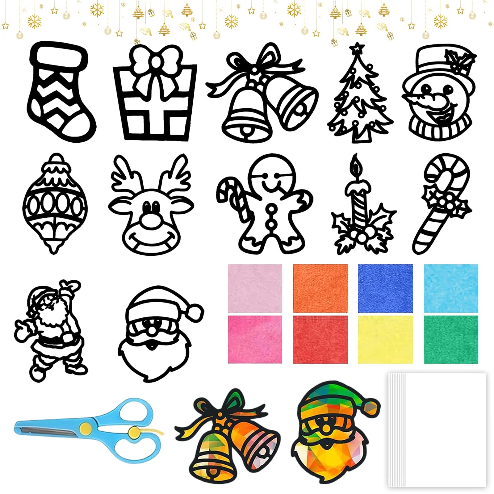 Ntwdby Weihnachten Basteln Fensterbilder, 12 Stück Weihnachten Fensterbilder Bastelset, Fensterbilder Basteln Weihnachtens Kinder, Bastelvorlagen für Weihnachts Kinder, DIY Bastelset Geschenk