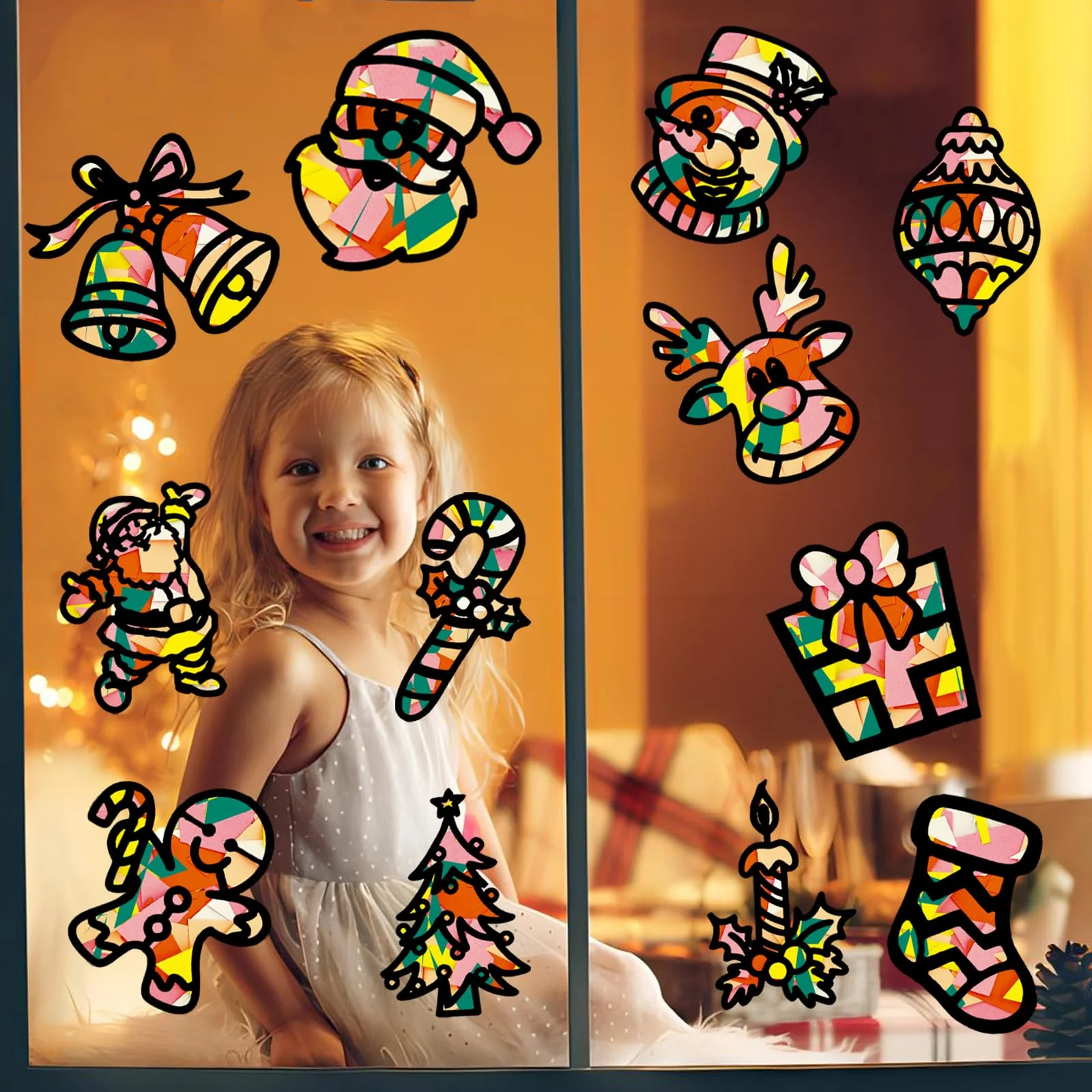 Ntwdby Weihnachten Basteln Fensterbilder, 12 Stück Weihnachten Fensterbilder Bastelset, Fensterbilder Basteln Weihnachtens Kinder, Bastelvorlagen für Weihnachts Kinder, DIY Bastelset Geschenk - Image 3