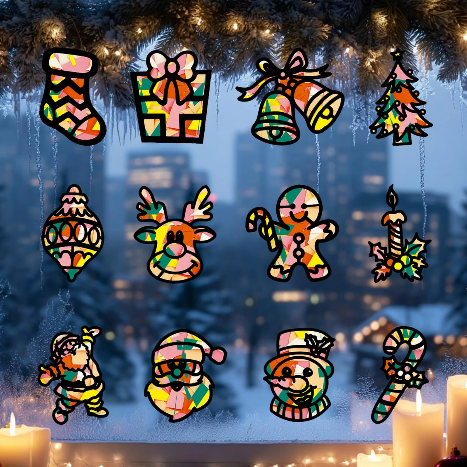 Ntwdby Weihnachten Basteln Fensterbilder, 12 Stück Weihnachten Fensterbilder Bastelset, Fensterbilder Basteln Weihnachtens Kinder, Bastelvorlagen für Weihnachts Kinder, DIY Bastelset Geschenk - Image 5