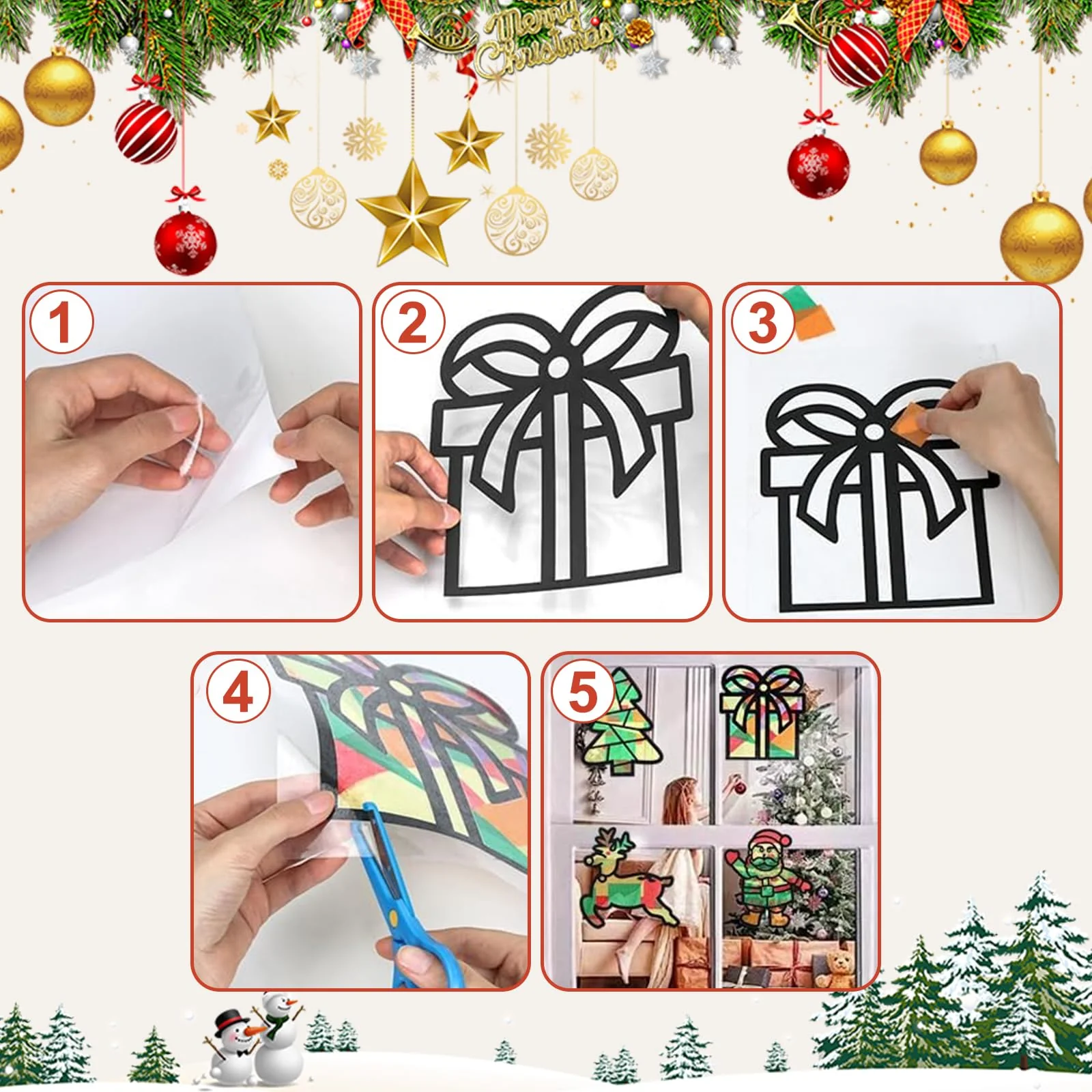 Ntwdby Weihnachten Basteln Fensterbilder, 12 Stück Weihnachten Fensterbilder Bastelset, Fensterbilder Basteln Weihnachtens Kinder, Bastelvorlagen für Weihnachts Kinder, DIY Bastelset Geschenk - Image 6