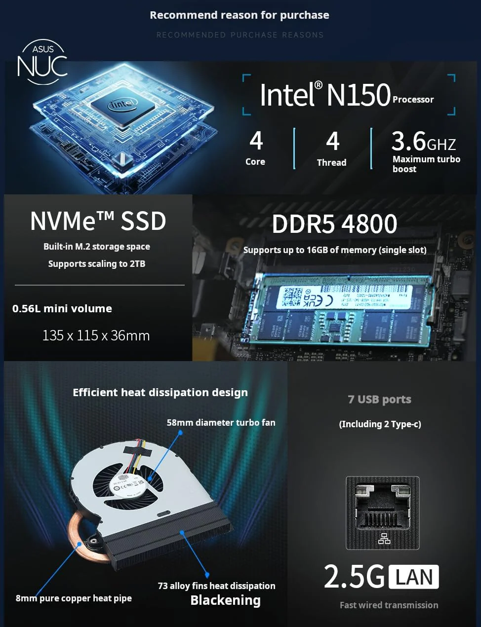 NUC 14 Pro NUC14MNK150 Mini-Desktop-Computer/Mini-PC/HTPC 14. Generation Intel Twin Lake N150, Intel UHD-Grafik (N97), 16 GB DDR5 RAM, 1 TB SSD - Image 5