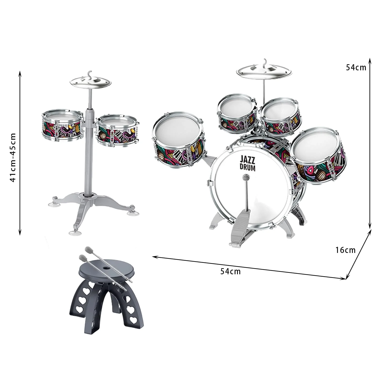 NUC Schlagzeug Kinder 7-teilig mit 2 Becken & Hocker - Trommel Set für Kinder ab 2, 3, 4, 5 Jahren - Musikinstrument, Leicht Aufzubauen & Platzsparend Geburtstag/Weihnachten - Image 3
