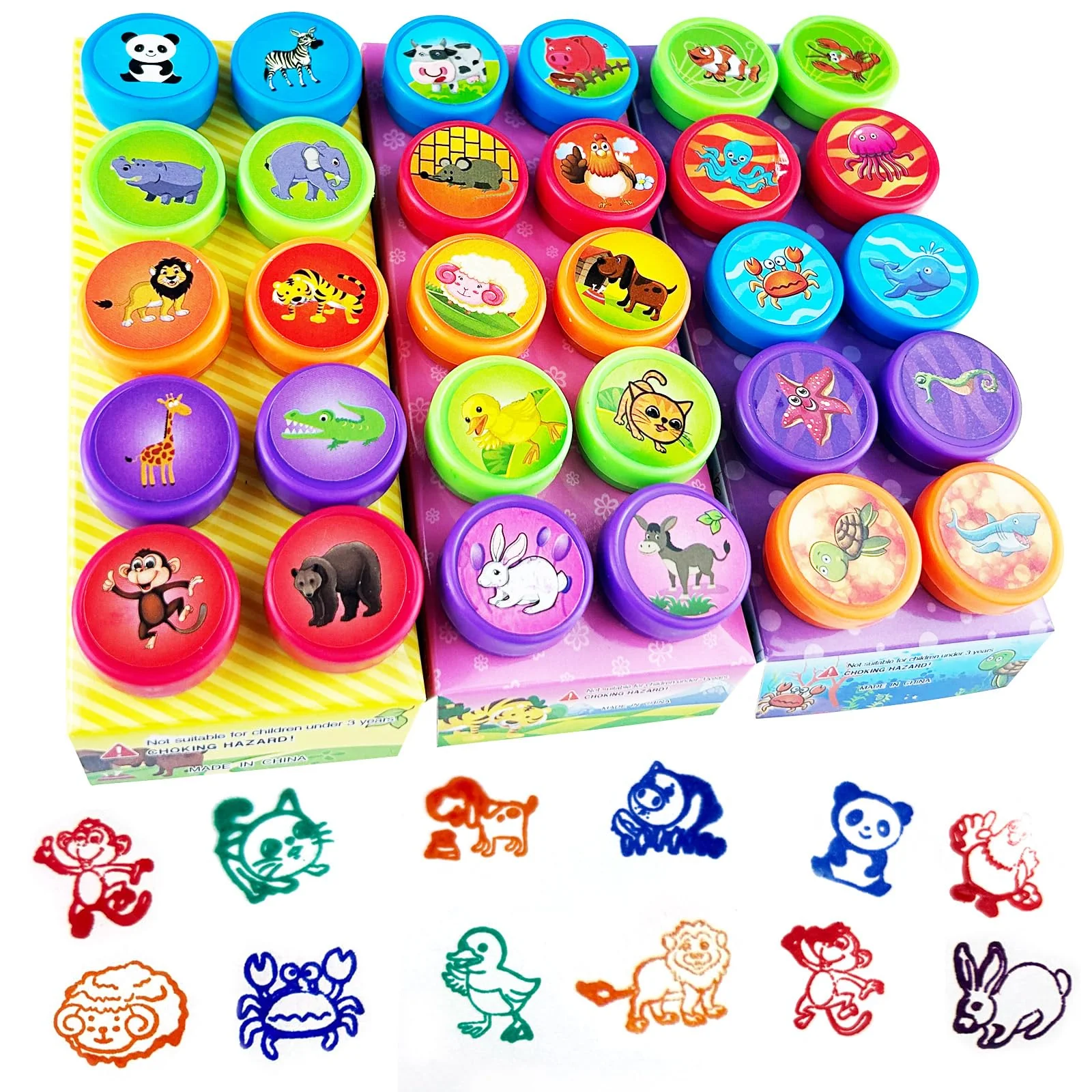 Nutabevr 30 Stück Selbstfärbende Stempel Set, Mehrfarbige Tiere Stempelset, Niedliche Spielzeugstempel aus Plastik, für Klassenzimmer Belohnungen, Party Taschenfüller, Kindergeburtstag Partygeschenk
