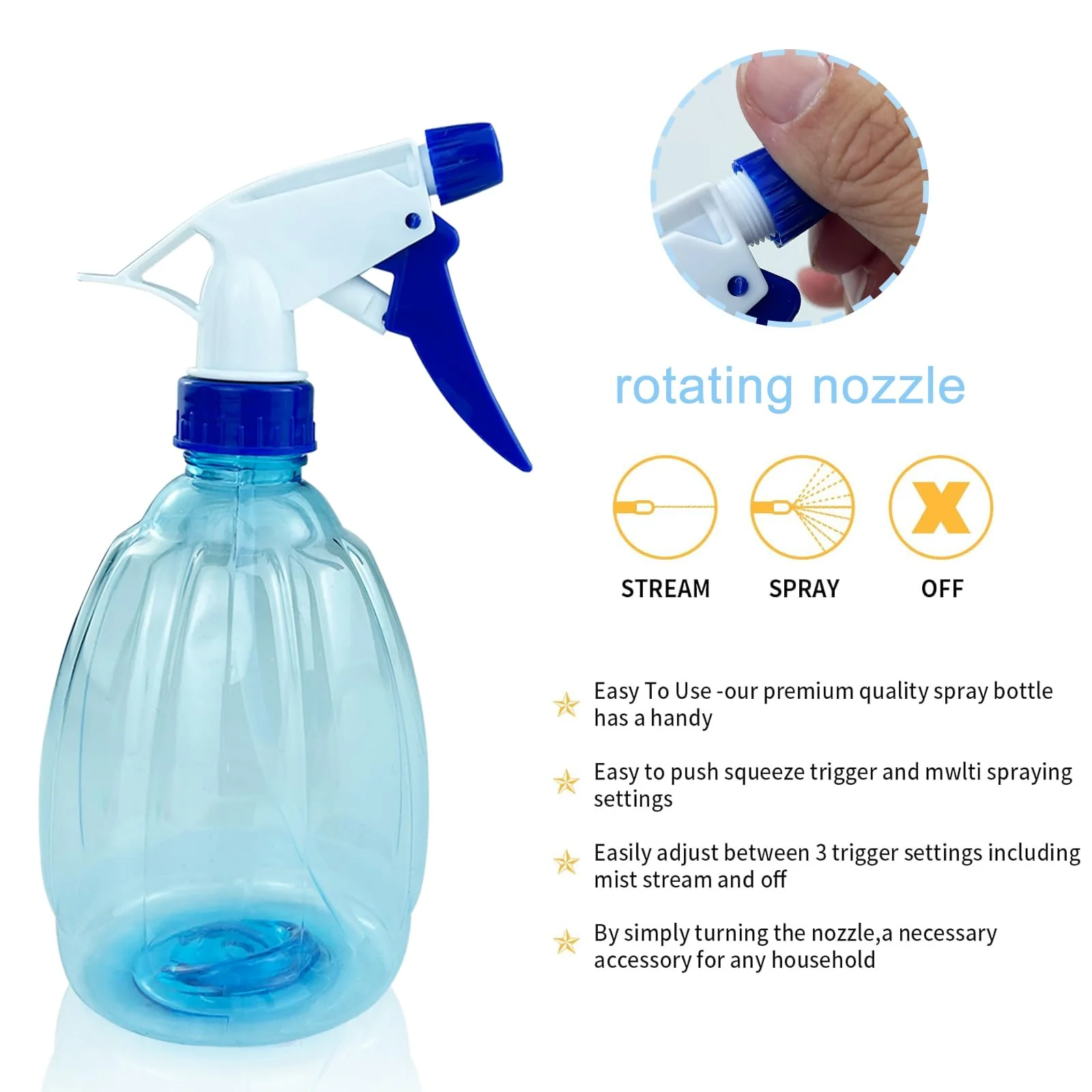 Nutabevr 3er-Pack 500ml Leere Sprühflaschen mit Verstellbare Sprühkopf, nachfüllbare Trigger-Sprühflaschen für Nebel, Strahl, 3 Farben Zerstäuber für Friseur, Pflanzen, Garten, Reinigung, Haus - Image 5
