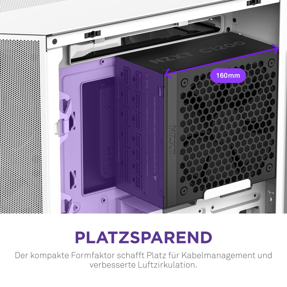 NZXT C1200 Gold ATX 3.1 - Vollständig modulares, geräuscharmes PC-Gaming-Netzteil - 1200 Watt - 80 PLUS Gold - 12V-2x6-Anschluss - Zero Fan-Modus - 100 % japanische Kondensatoren - Schwarz - Image 7