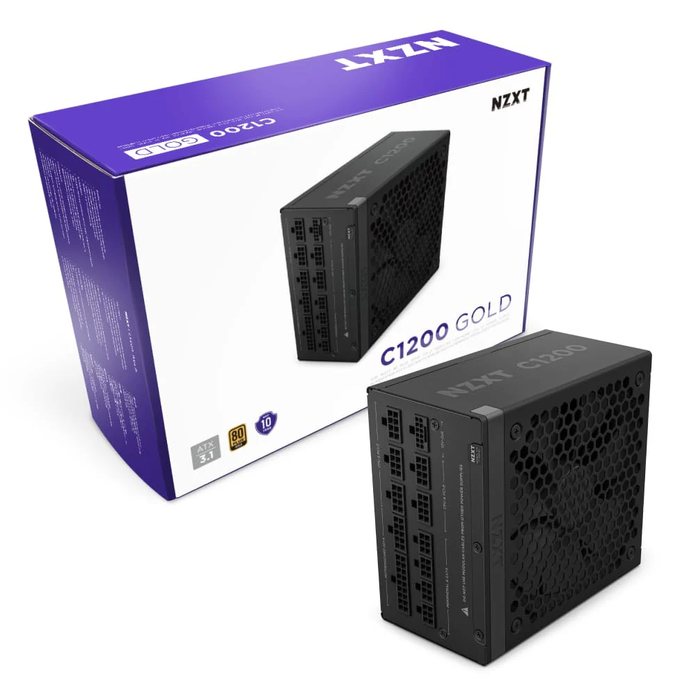 NZXT C1200 Gold ATX 3.1 - Vollständig modulares, geräuscharmes PC-Gaming-Netzteil - 1200 Watt - 80 PLUS Gold - 12V-2x6-Anschluss - Zero Fan-Modus - 100 % japanische Kondensatoren - Schwarz - Image 9