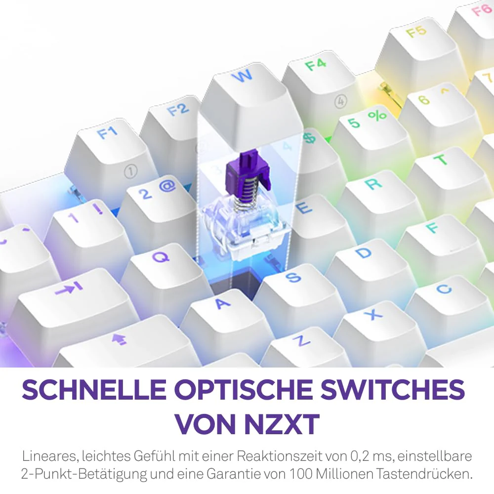 NZXT Function 2-2024 Optische Vollformat Gamingtastatur | RGB beleuchtet | 8K-Abfragerate | Lineare Opt. Switches | Einstellbare Auslösung | Hot-Swap | Gaming Keyboard| Weiß - DE (QWERTZ) - Image 2