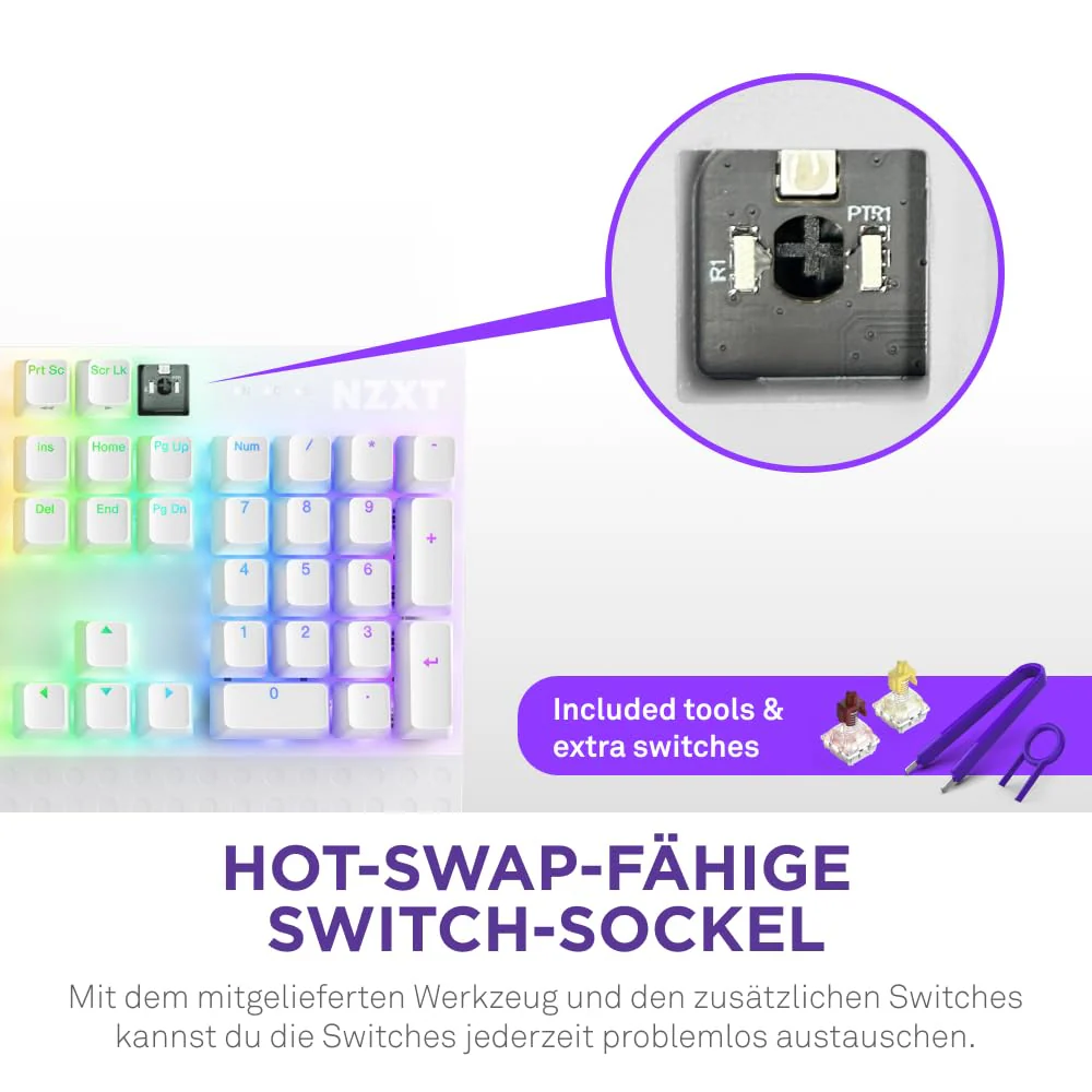 NZXT Function 2-2024 Optische Vollformat Gamingtastatur | RGB beleuchtet | 8K-Abfragerate | Lineare Opt. Switches | Einstellbare Auslösung | Hot-Swap | Gaming Keyboard| Weiß - DE (QWERTZ) - Image 8