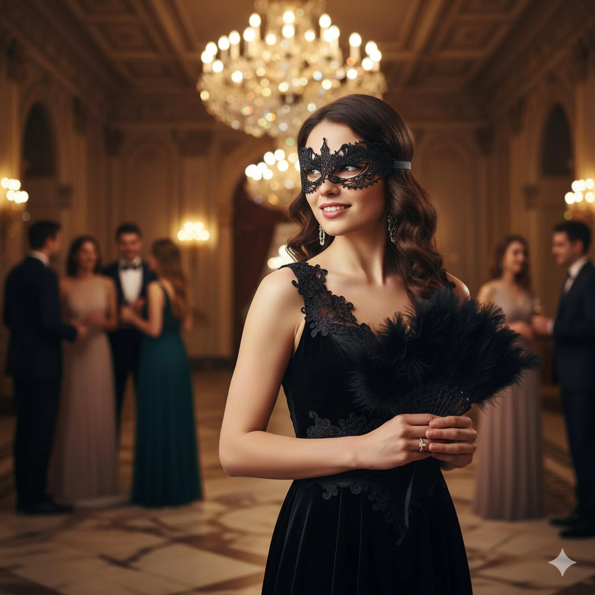 Oblique Unique® Venezianische Maske für Damen Schwarz - Elegante Spitzenmaske für Maskenball Halloween Karneval Kostümball - Geheimnisvolle Augenmaske Ballmaske Gesicht Maske Einheitsgröße - Model 7 - Image 6