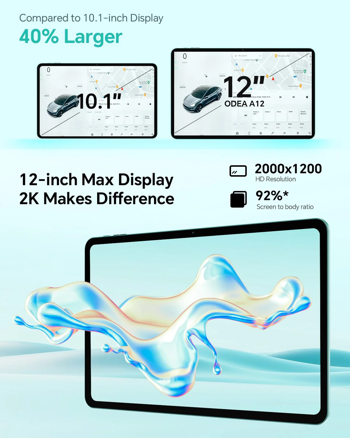 ODEA Tablet 12 Zoll Android 15, A12 Tablets 2K (2000x1200) Großes Display, 8000mAh, T606 Octa-Core, 12GB RAM 128GB ROM(2TB TF), 13MP+8MP, GPS, Widevine L1, GMS, 5GHz WLAN, BT5.0 [2025] - Image 10