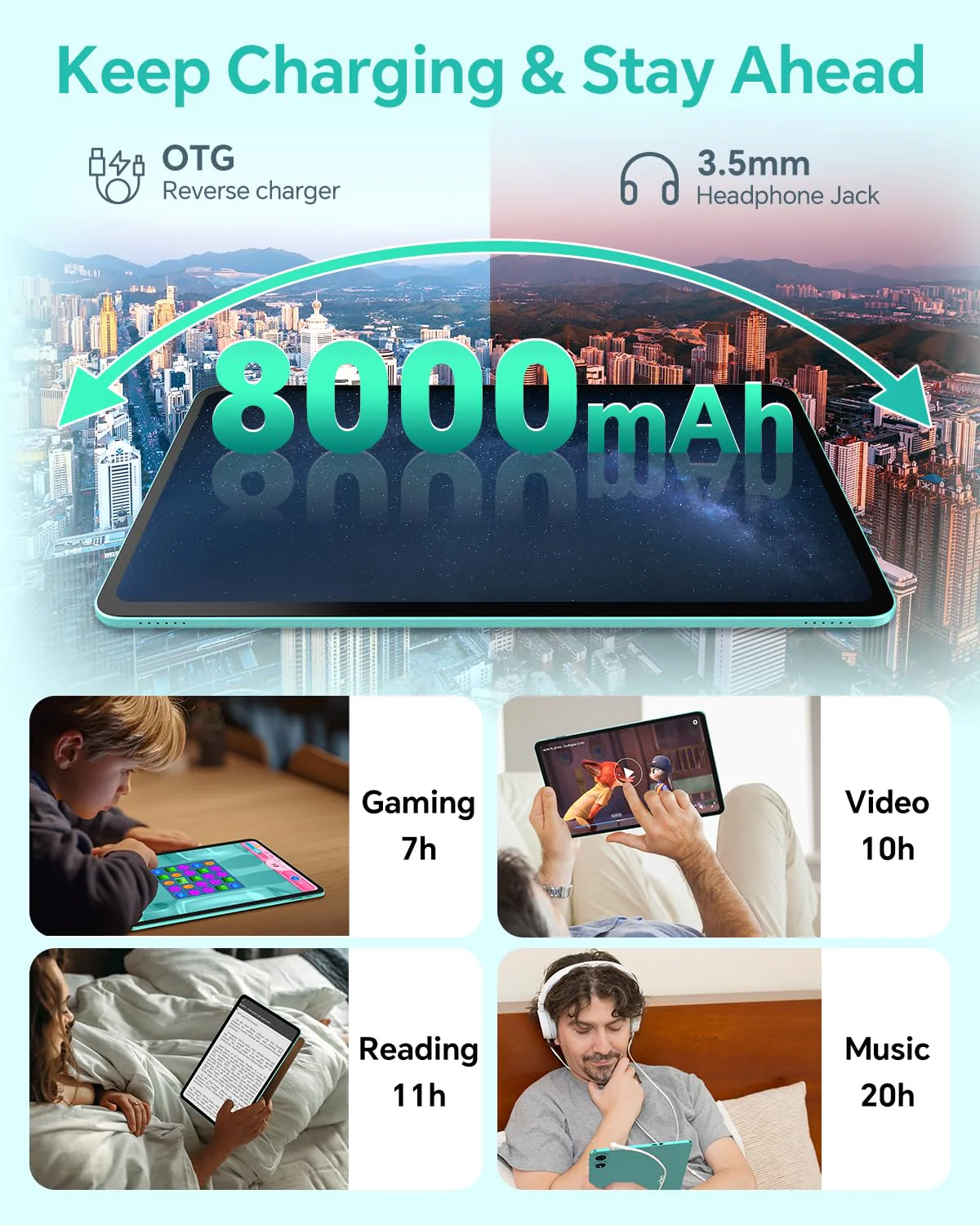 ODEA Tablet 12 Zoll Android 15, A12 Tablets 2K (2000x1200) Großes Display, 8000mAh, T606 Octa-Core, 12GB RAM 128GB ROM(2TB TF), 13MP+8MP, GPS, Widevine L1, GMS, 5GHz WLAN, BT5.0 [2025] - Image 8