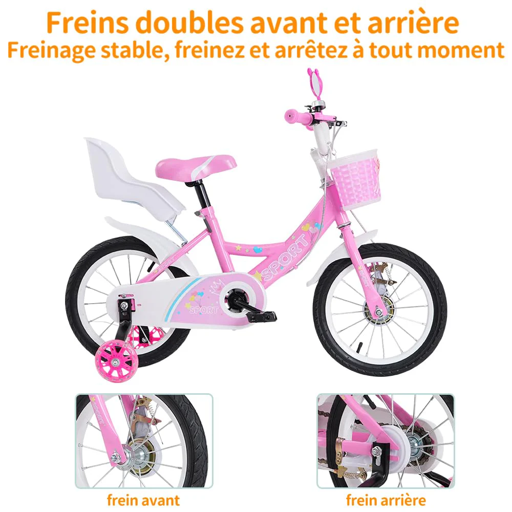 OHMG Mountainbike 12/14/16 Zoll für Mädchen, Rahmen aus Karbonstahl, Mountainbike, Jugendrad, Lenker und Sattel höhenverstellbar, für Kinder von 1 bis 9 Jahren (Rosa, 14 Zoll) - Image 6