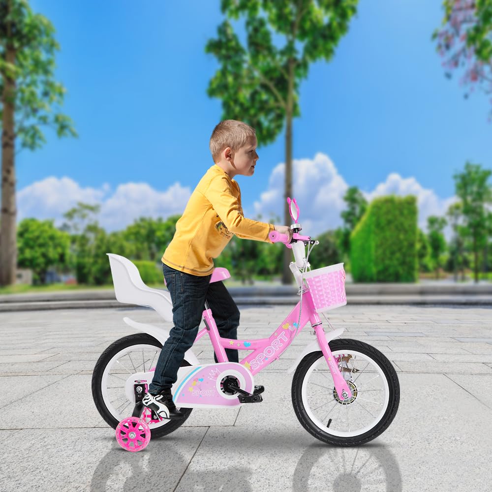 OHMG Mountainbike 12/14/16 Zoll für Mädchen, Rahmen aus Karbonstahl, Mountainbike, Jugendrad, Lenker und Sattel höhenverstellbar, für Kinder von 1 bis 9 Jahren (Rosa, 14 Zoll) - Image 8