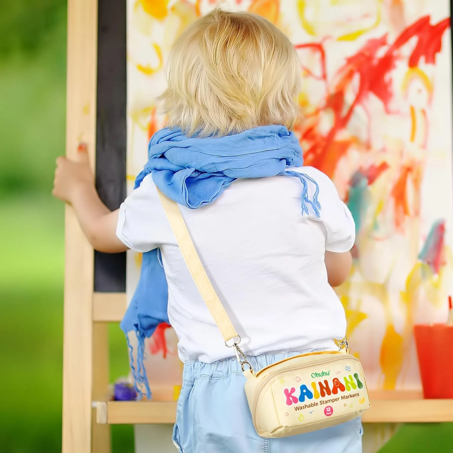 Ohuhu Filzstifte Kinder Auswaschbar mit Stempelstifte - 12 Farben Marker | Wasserbasierte ungiftige Fasermaler Kinder Extra dicker Griff | Mit kindgerechter Spaß-Tasche | Malstifte Ab 3 Jahre - Image 2