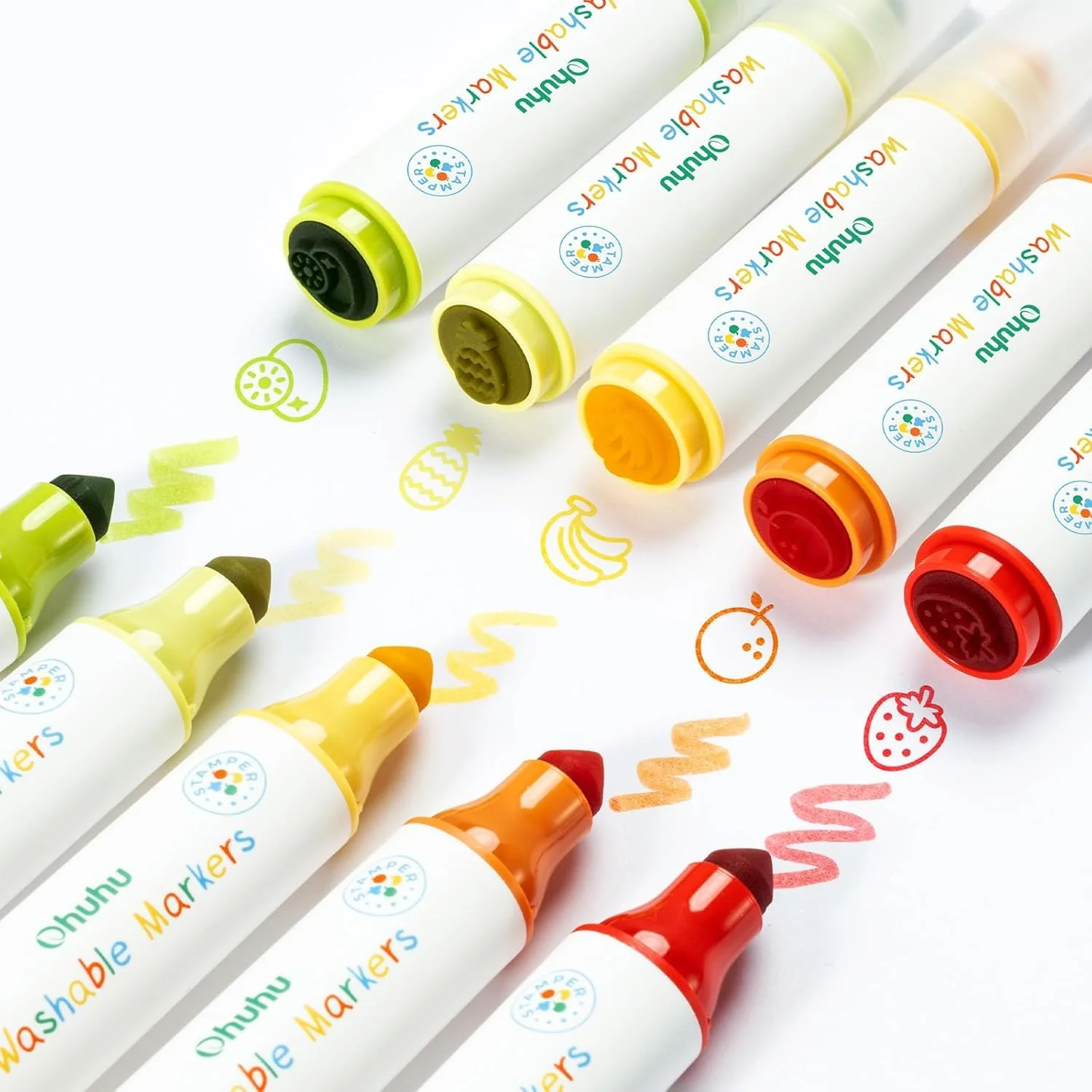Ohuhu Filzstifte Kinder Auswaschbar mit Stempelstifte - 12 Farben Marker | Wasserbasierte ungiftige Fasermaler Kinder Extra dicker Griff | Mit kindgerechter Spaß-Tasche | Malstifte Ab 3 Jahre - Image 6