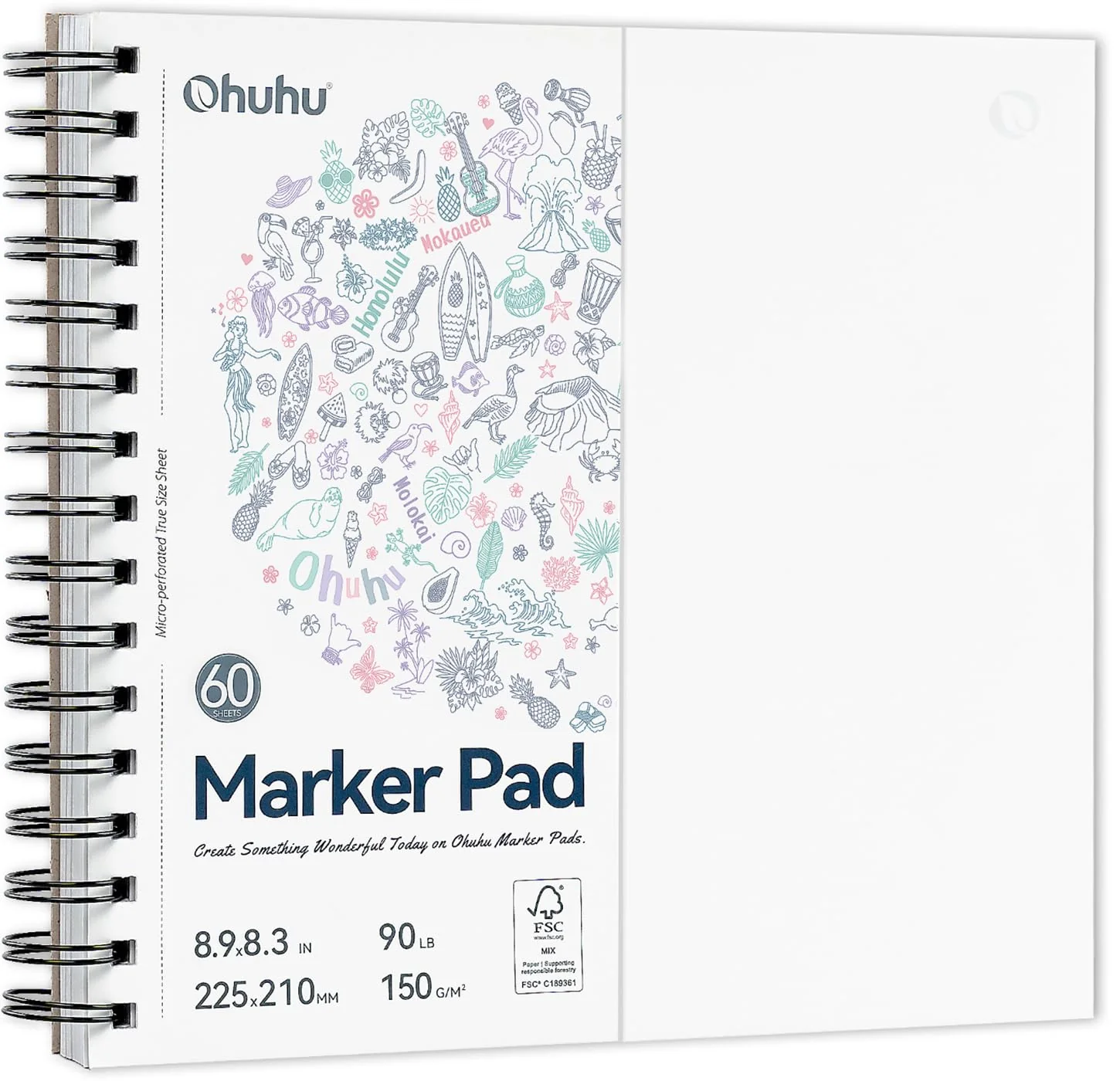 Ohuhu Skizzenbuch Doppelseitig Durchschlagfest - 120 Seiten (60 Blatt) 150 g/m² Papier - Spiralgebundenes, Beidseitig Nutzbar, Spiralbindung für Alkoholmarker & Aquarell, Ideal für Illustration