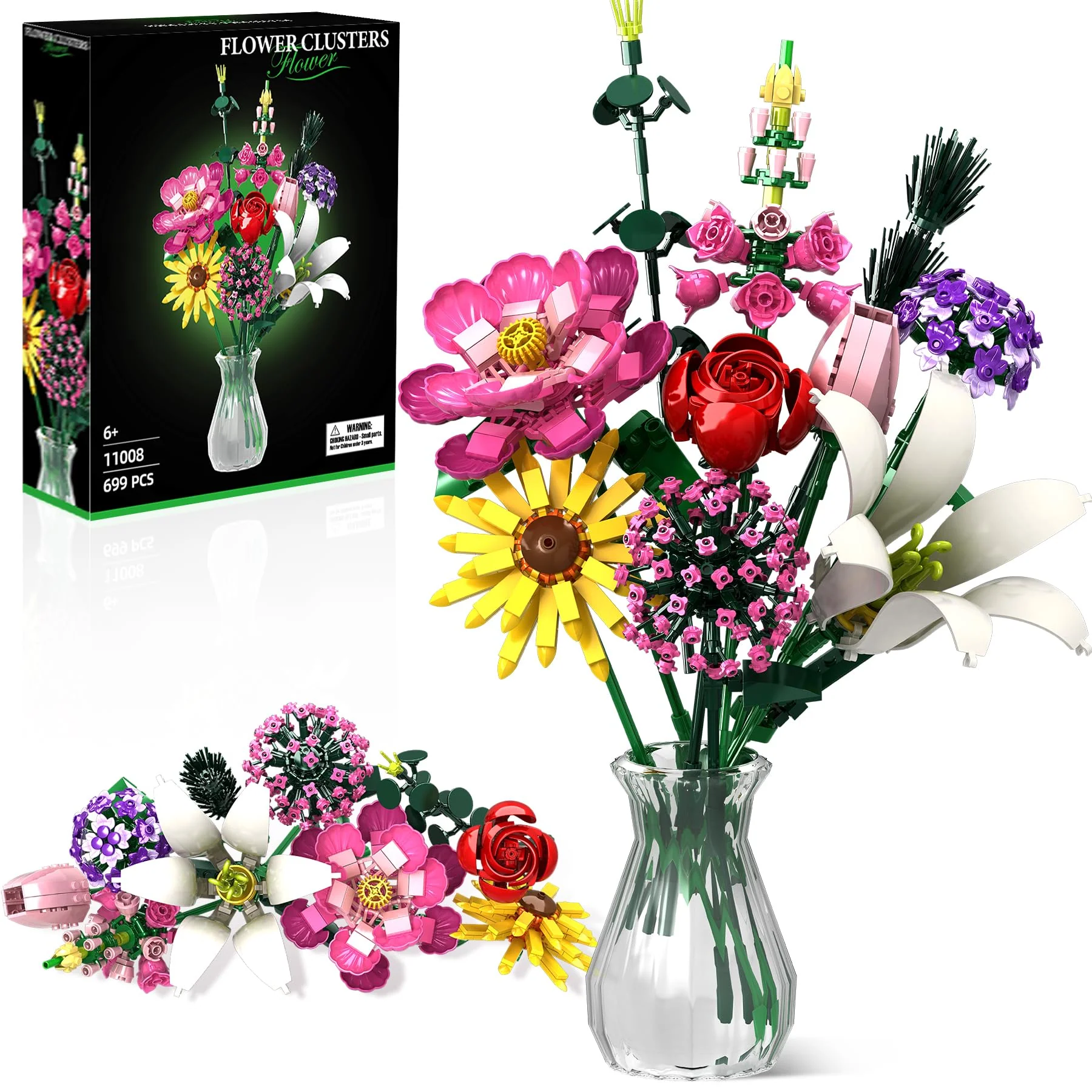 OKKIDY Blumen Bouquet Building Set 699 PCS,DIY einzigartige Dekoration Home,Geschenke für Muttertag, Geburtstag, Valentinstag, Jahrestag,Blumenbau Spielzeug für Mädchen Jungen 6+