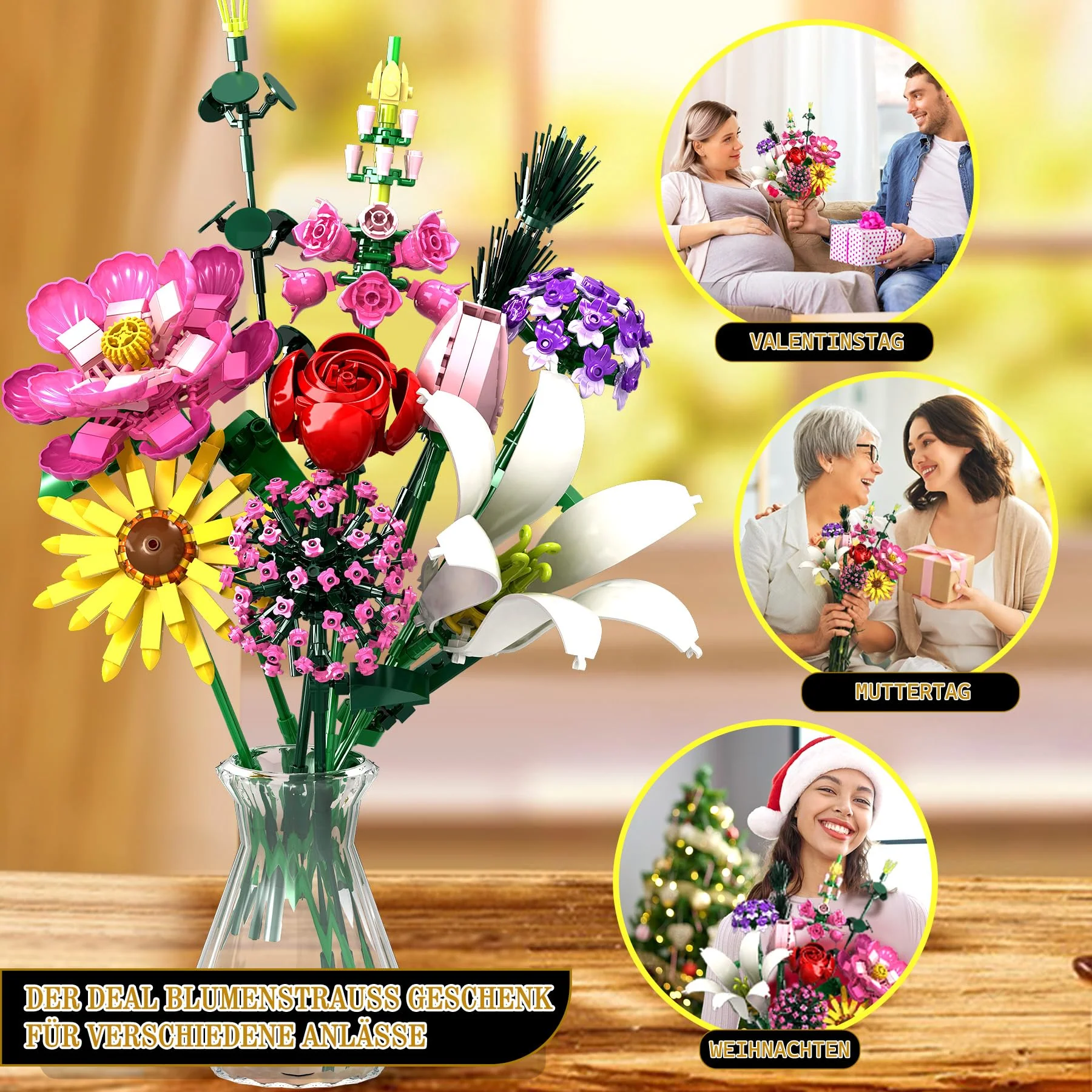 OKKIDY Blumen Bouquet Building Set 699 PCS,DIY einzigartige Dekoration Home,Geschenke für Muttertag, Geburtstag, Valentinstag, Jahrestag,Blumenbau Spielzeug für Mädchen Jungen 6+ - Image 3