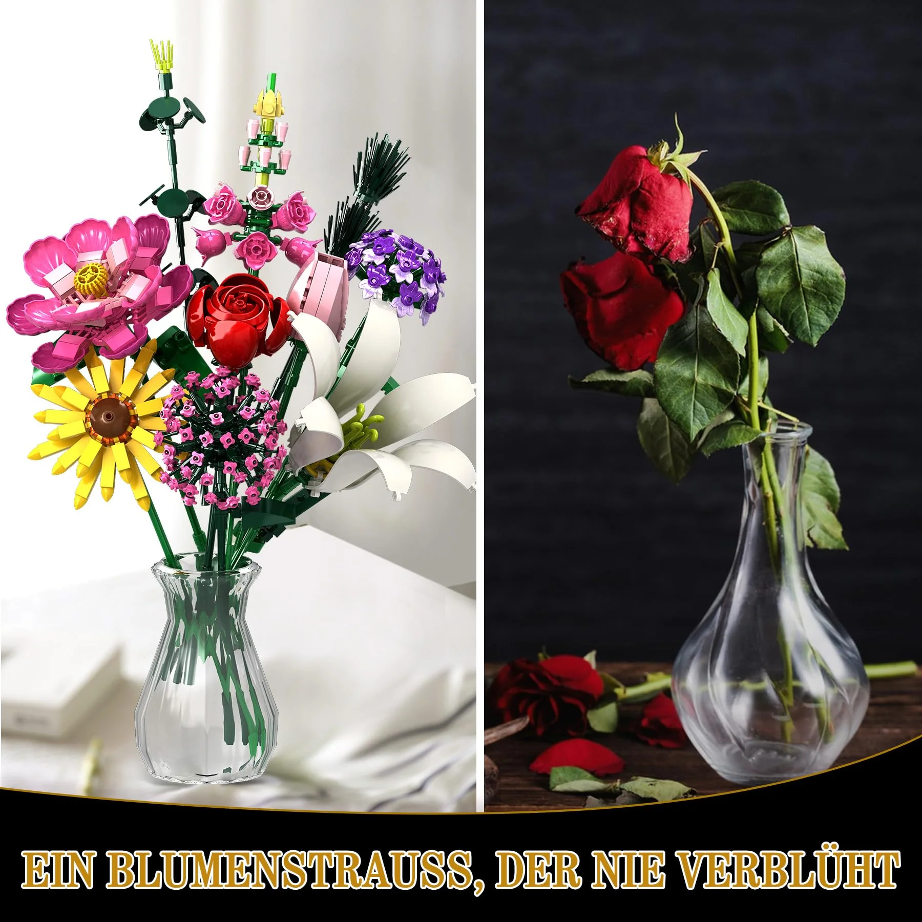 OKKIDY Blumen Bouquet Building Set 699 PCS,DIY einzigartige Dekoration Home,Geschenke für Muttertag, Geburtstag, Valentinstag, Jahrestag,Blumenbau Spielzeug für Mädchen Jungen 6+ - Image 4