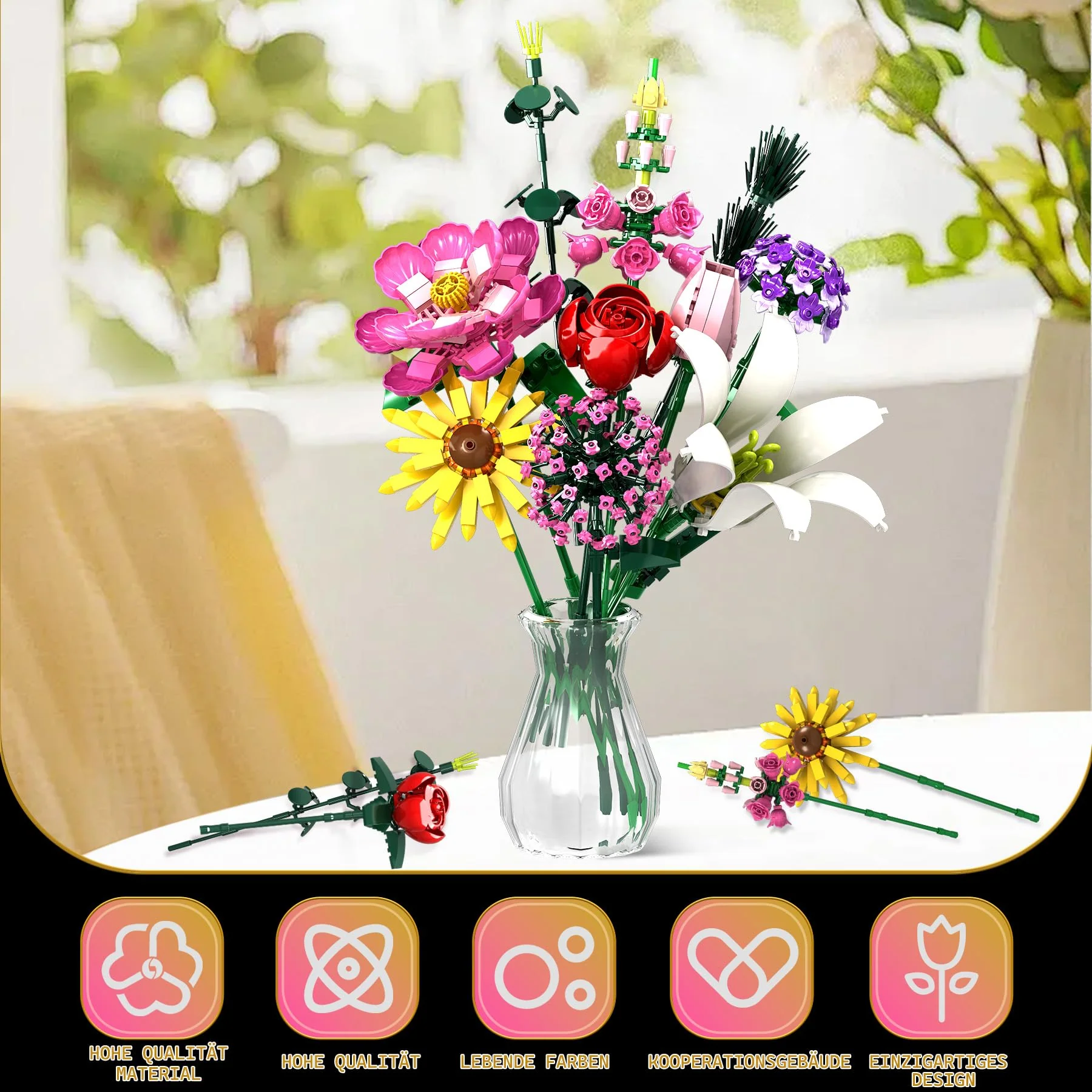 OKKIDY Blumen Bouquet Building Set 699 PCS,DIY einzigartige Dekoration Home,Geschenke für Muttertag, Geburtstag, Valentinstag, Jahrestag,Blumenbau Spielzeug für Mädchen Jungen 6+ - Image 6